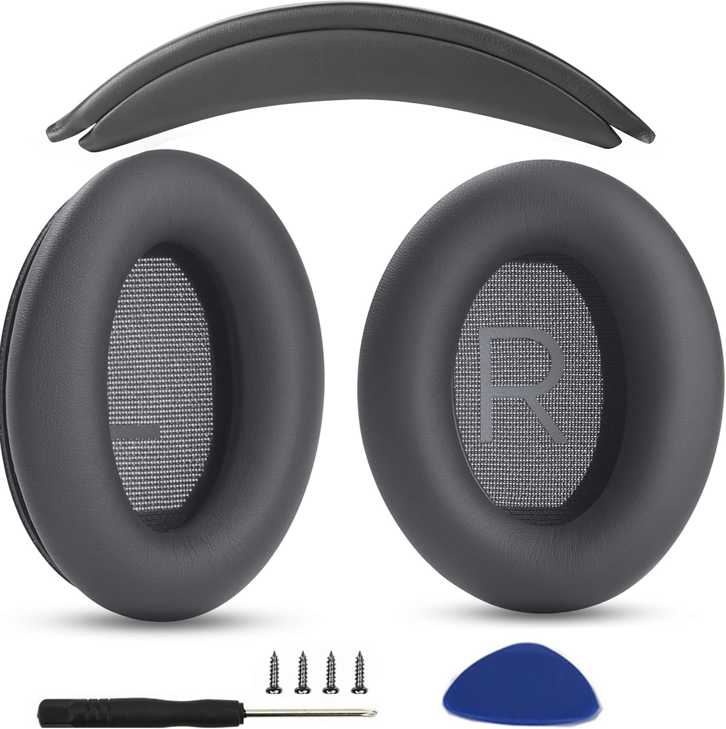 Ear Pads Cushions + Headband Replacement Earpads Compatible with Bose Quietcomfort 45 QC45 35 QC35, QC35 Ii Over-Ear Headphones Easy DIY Installation,Protein Leather Parts (Dark Gray Kit)