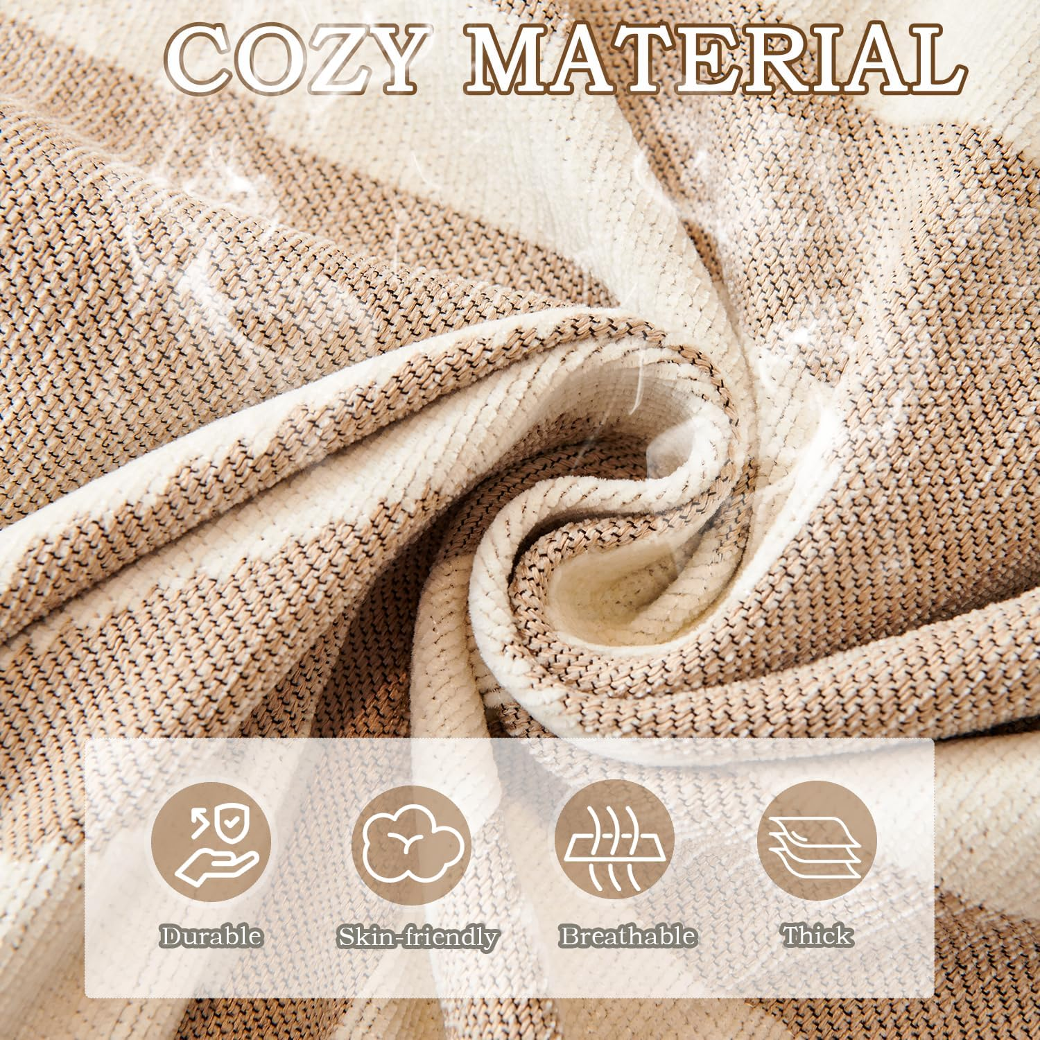 Boho Sofa Cover Washable, Chenille Couch Covers for Sectional,Loveseat Covers,L Shaped Sofa Slipcovers, Pet Friendly, Anti-Scratch Fabric for Dogs & Cats Fits Most Couches (Khaki, Xl(180Cm*340Cm))