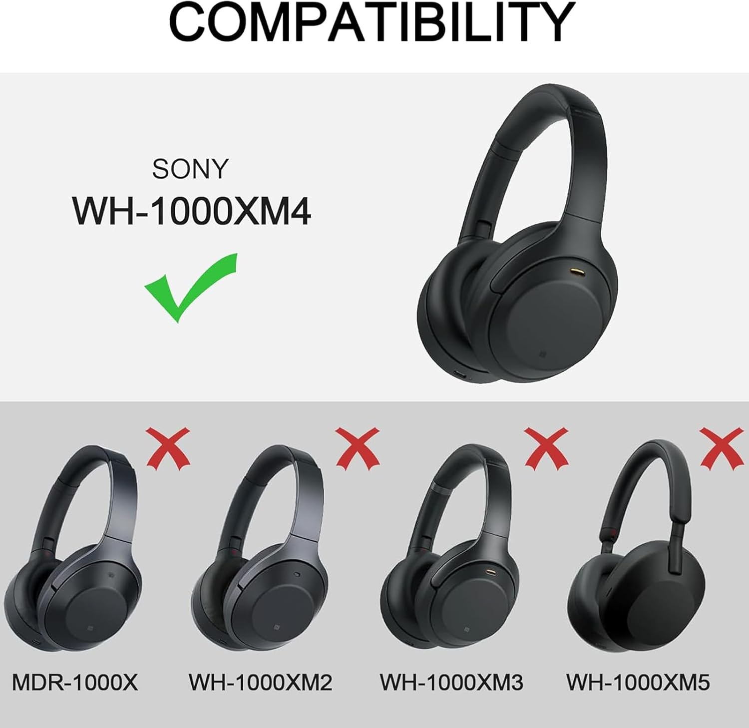 Replacement Earpads Cushions for Sony WH-1000XM4 (WH1000XM4) Headphones, MH MOIHSING Memory Foam Soft PU Leather Ear Pads Covers with Noise Isolation, Added Thickness, without Affecting Sensor- Black image number 6