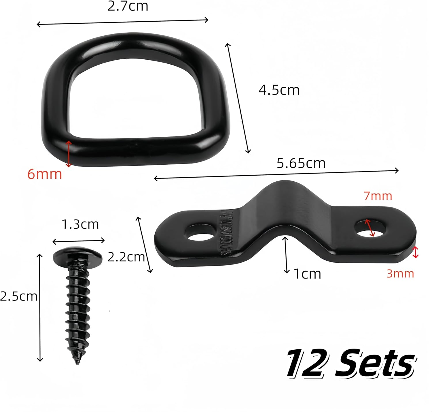 12 Sets Heavy Duty Steel D-Rings Anchor Lashing Ring Tie down Ring,1/4" D Lashing Ring Cargo Tie down Anchors,2400 Pound Capacity Heavy Duty Tie down Anchorsfor Trailer,Trucks RV Camper Van Boats
