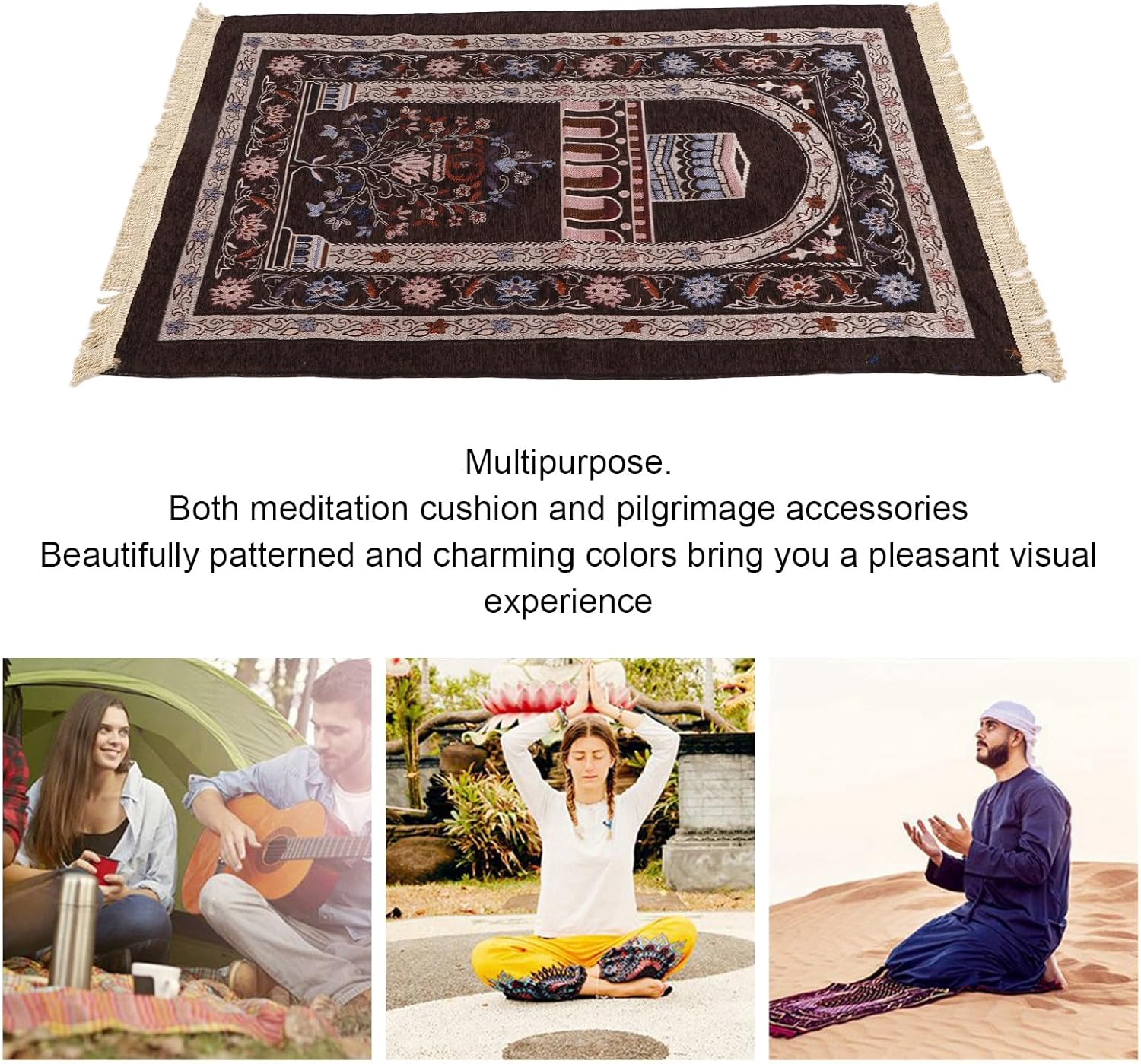 Prayer Rug, 70X110Cm Chenille Prayer Mat Thick and Washable with Tassel Design, Multipurpose Prayer Decorative Carpet for Camping Office Bedroom (Dark Brown) image number 1