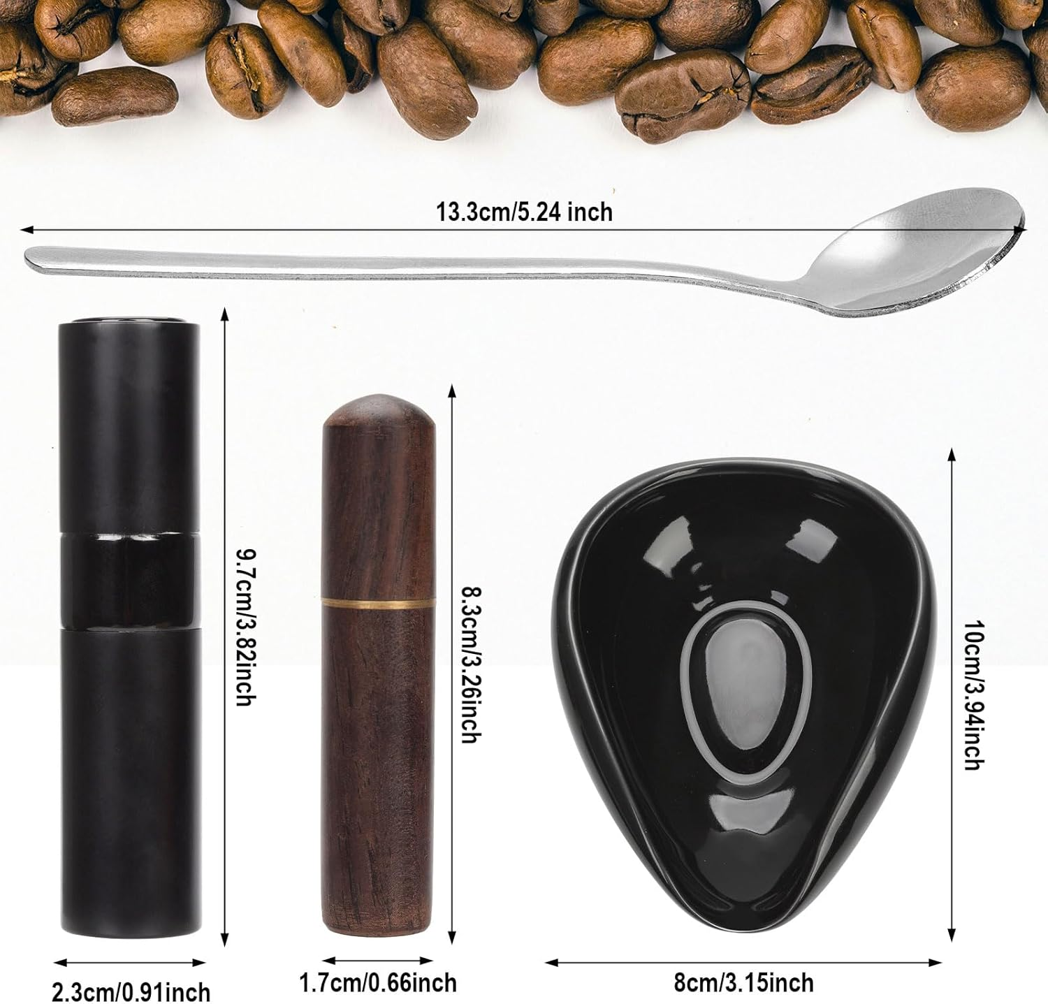 4-Piece Coffee Bean Dosing Cup, Spray Bottle, Espresso Stirrer Tool, Teaspoon Set, Ceramic Coffee Dosing Vessel Tray Kit Coffee Bar Accessories for Coffee Lovers (Up to 35G Coffee Bean) image number 3