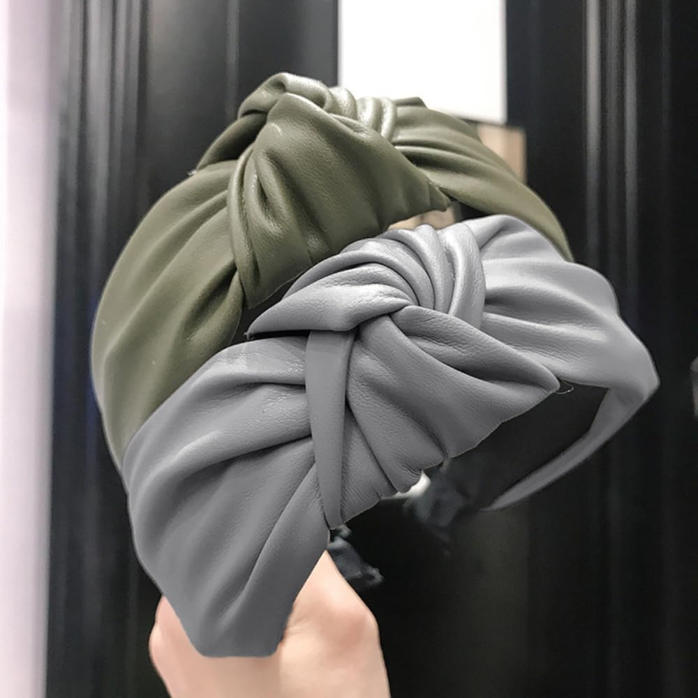 Faux Leather Headband with Knots, Women'S Knotted Wide Headband Headdress Hair Bands Hair Accessories for Women Girls for Daily Wear, Red image number 1