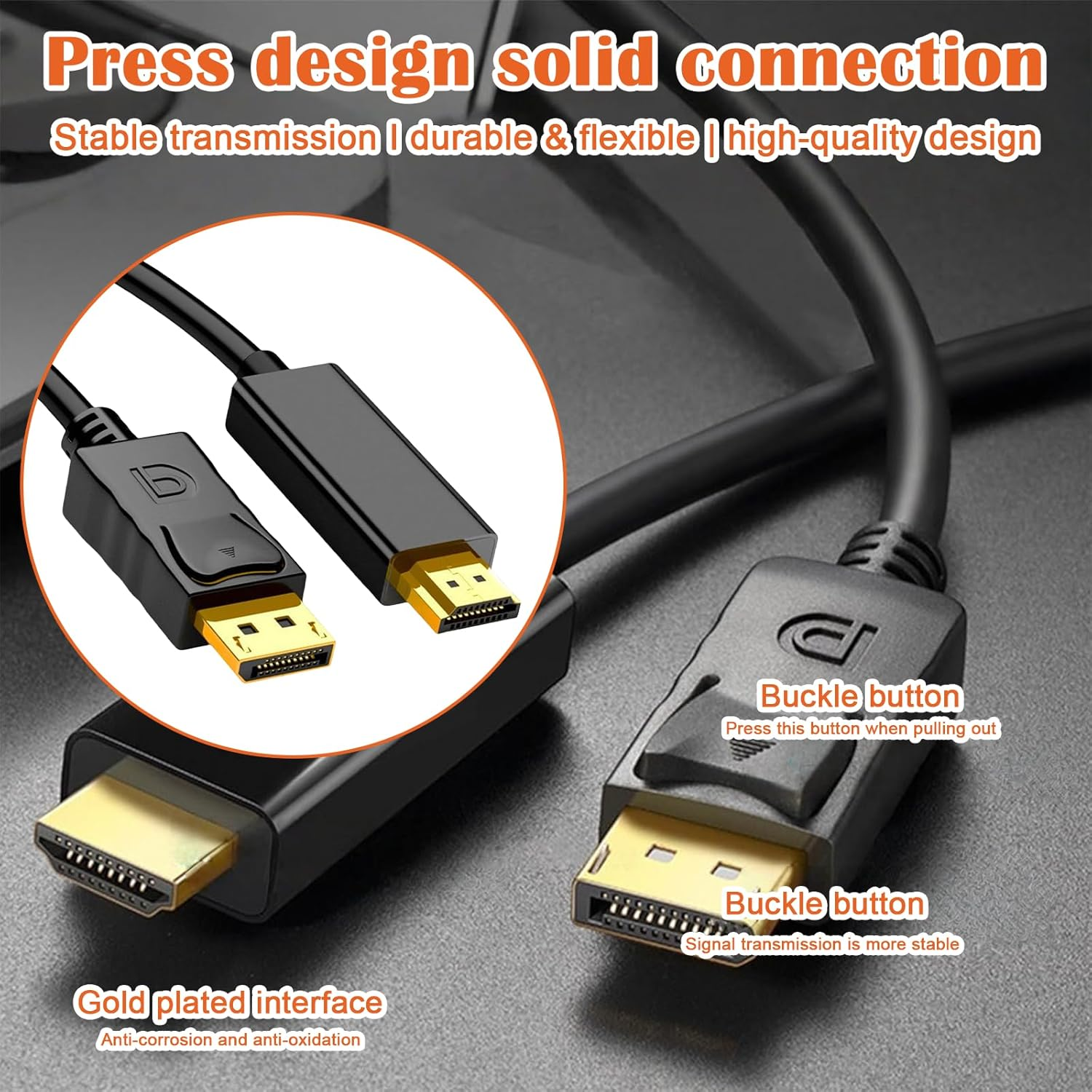 Hrenvaxil HDMI Cable, 4K Displayport to HDMI Cable, HDMI to Displayport - 1.8M Uni - Directional, 4K@30Hz/2K@60Hz for Projector, for Thinkpad, for Dell, for Monitor (Black)