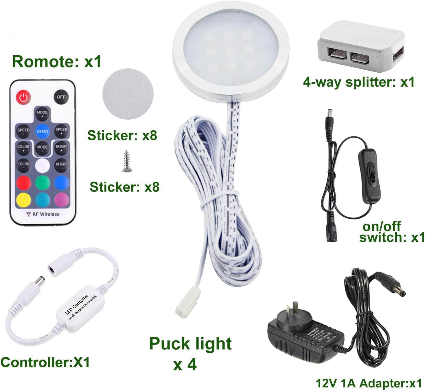 AIBOO RGB Color Changing LED under Cabinet Lighting Kit 4 Packs Aluminum Slim Cabinet LED Puck Lights for Kitchen Counter Wardrobe Counter Furniture Shelf Ambiance Christmas Xmas Decoration Lighting image number 4