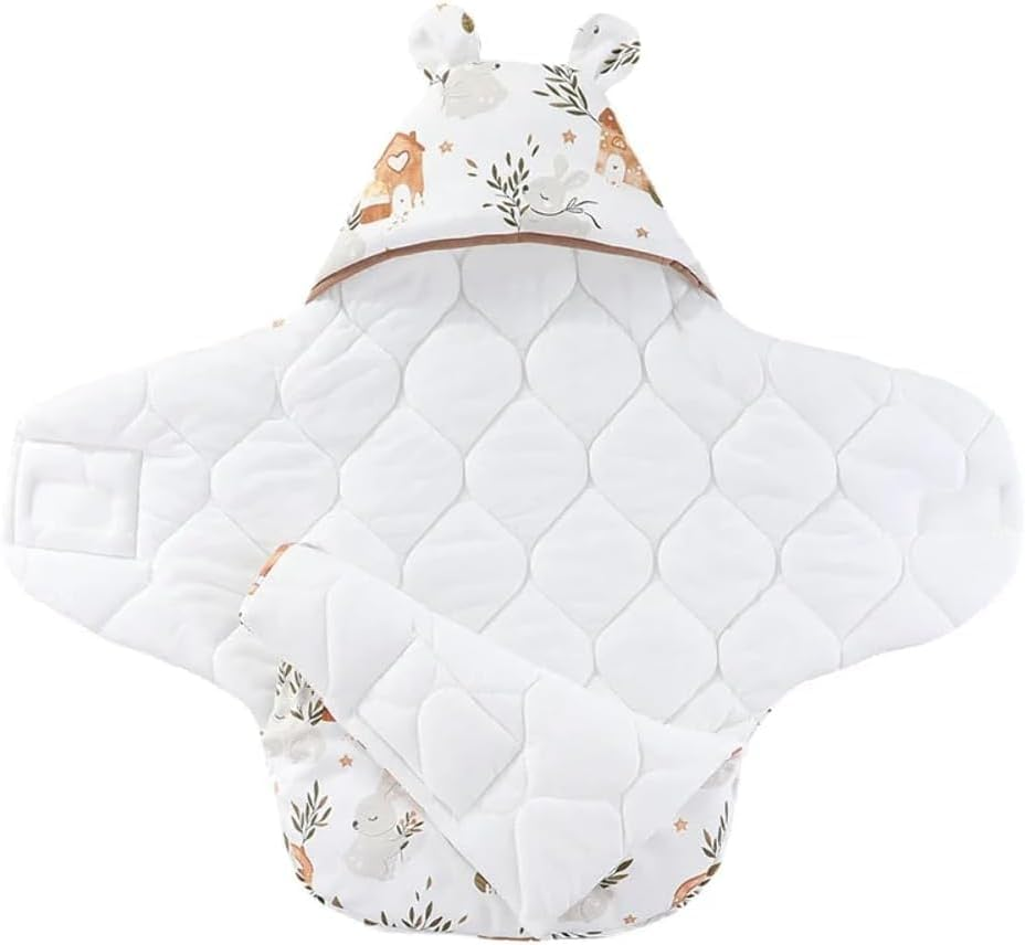 Baby Hooded Swaddle, Soft Baby Swaddle Wrap, Sleeping Sack for Newborn, 100% Breathable Cotton Baby Wrap Blanket for Boys and Girls, Sleep Bag for 0-6 Months