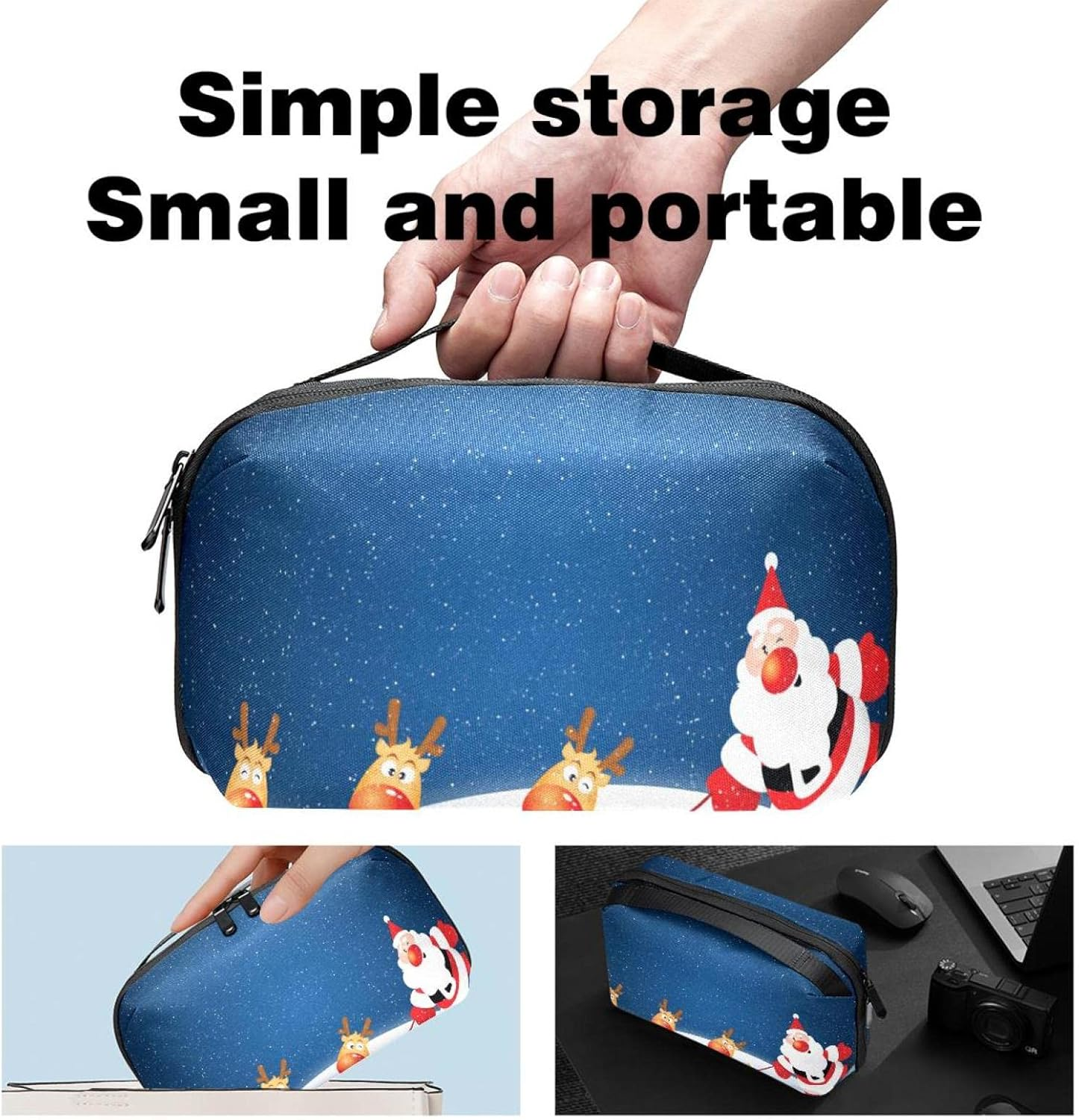 Cosmetic Bag for Women, Adorable Roomy Makeup Bags Travel Water Resistant Toiletry Bag Accessories Organizer, Christmas Cartoon Elk Santa Claus image number 3