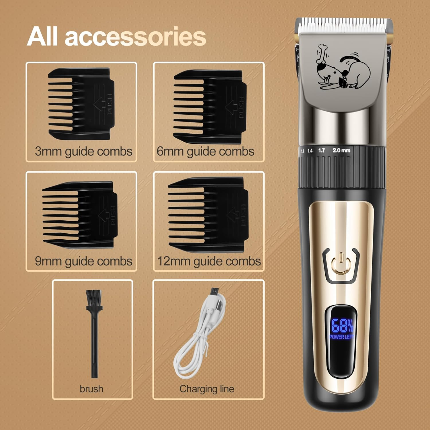 Dog Scissors, Wireless Low Noise Rechargeable Electric Dog Grooming Trimmer Kit, Adjustable Comb & Removable Blades, Suitable for Dogs & Cats image number 3