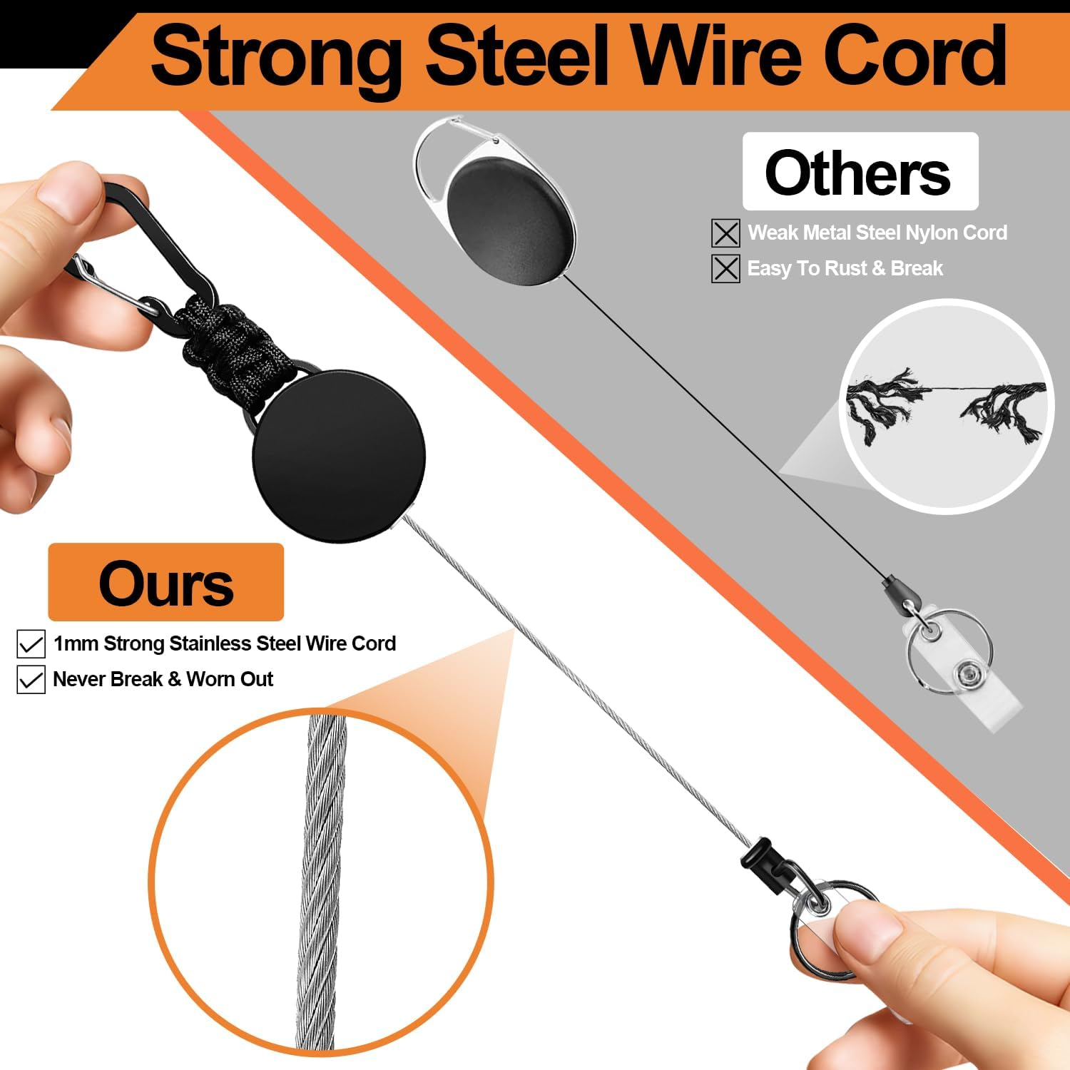 Retractable Keychain 4 Pcs Heavy Duty Carabiner Badge Holder Retractable Badge Reel ID Holder Extendable Key Ring Key Holder for Abs Casing with 24 Inches Steel Retractable Cord and Paracord