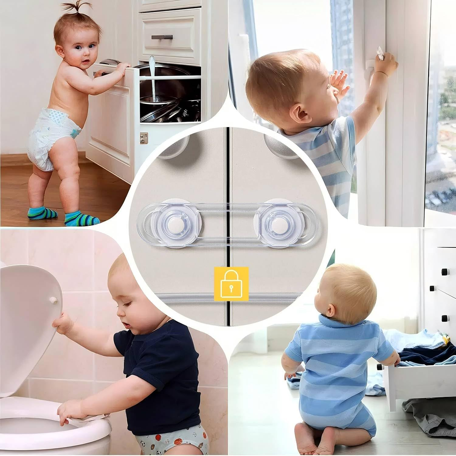 Child Safety Cabinet Locks - (10 Pack 11Cm) Baby Proofing Latches to Drawer Door Fridge Oven Toilet Seat Kitchen Cupboard Appliance Trash Can with 3M Adhesive - Adjustable Strap No Drill No Tool image number 4