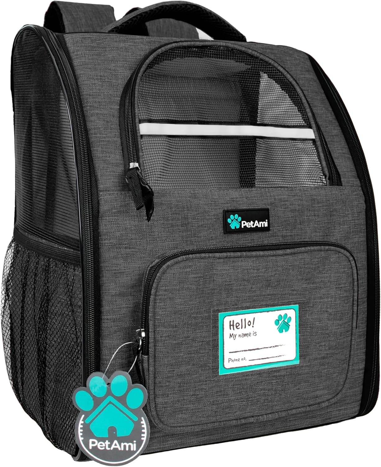 Petami Deluxe Pet Carrier Backpack for Small Cats and Dogs, Puppies | Ventilated Design, Two-Sided Entry, Safety Features and Cushion Back Support | for Travel, Hiking, Outdoor Use (Black)