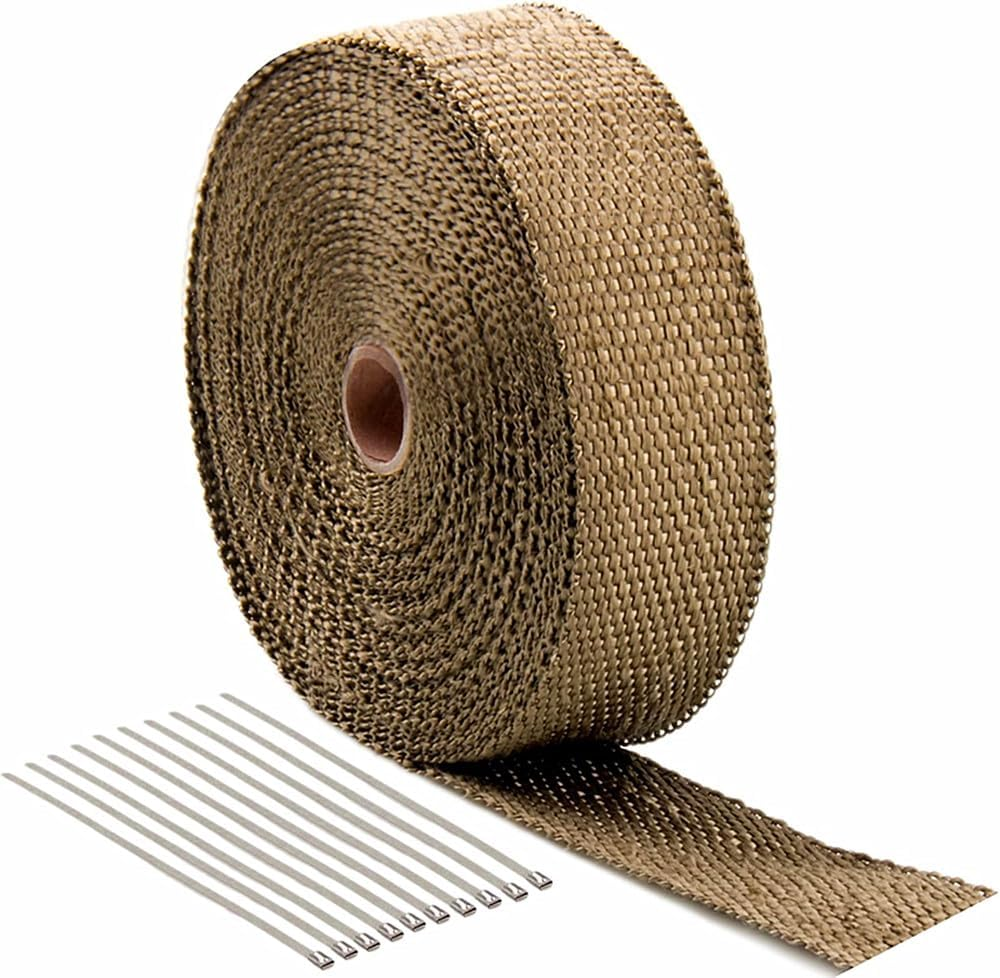 Walquicks 1 Pcs 15M X 5Cm Exhaust Heat Wrap Roll Fiberglass Heat Shield Wrap with 10Pcs Stainless Locking Ties Assortment Kit, Perfect for Motorcycle Fiberglass Heat Shield Tape