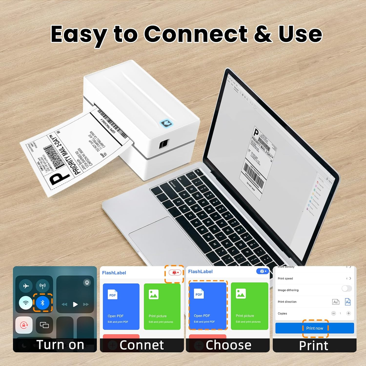 Anycash Bluetooth Thermal Shipping Label Printer, Wireless 4X6 Shipping Label Sticker Printer for Small Business and Office, Compatible with Android&Ios Windows, Used for Amazon, Shopify, Etsy USPS image number 6