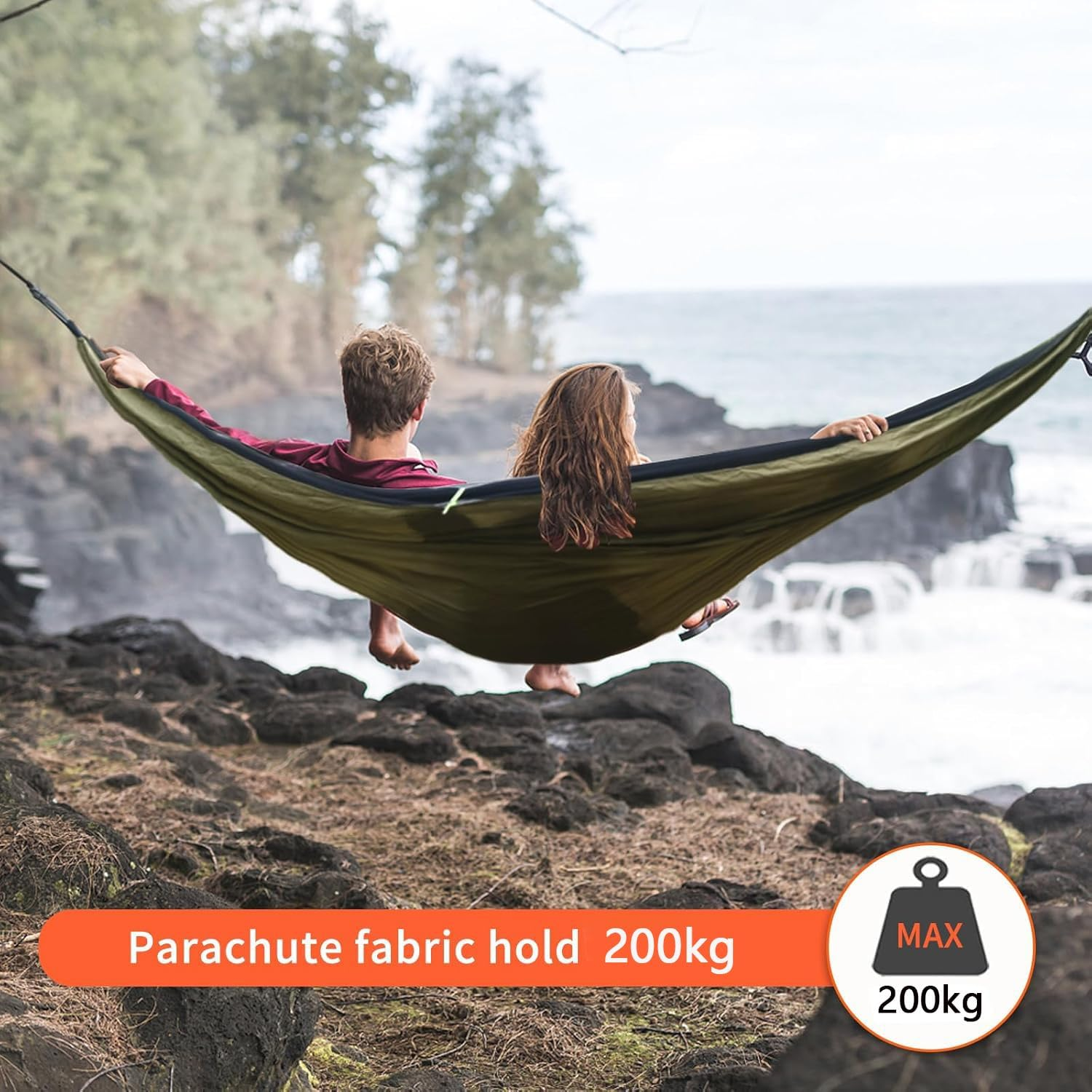 Dxzephious Camping Hammock with Rain Fly Tarp and Mosquito Net Portable Single Double Hammock Tent with Tree Strap Backpacking Hammock with Rain Cover for Hiking Travel Yard Activities Green image number 1