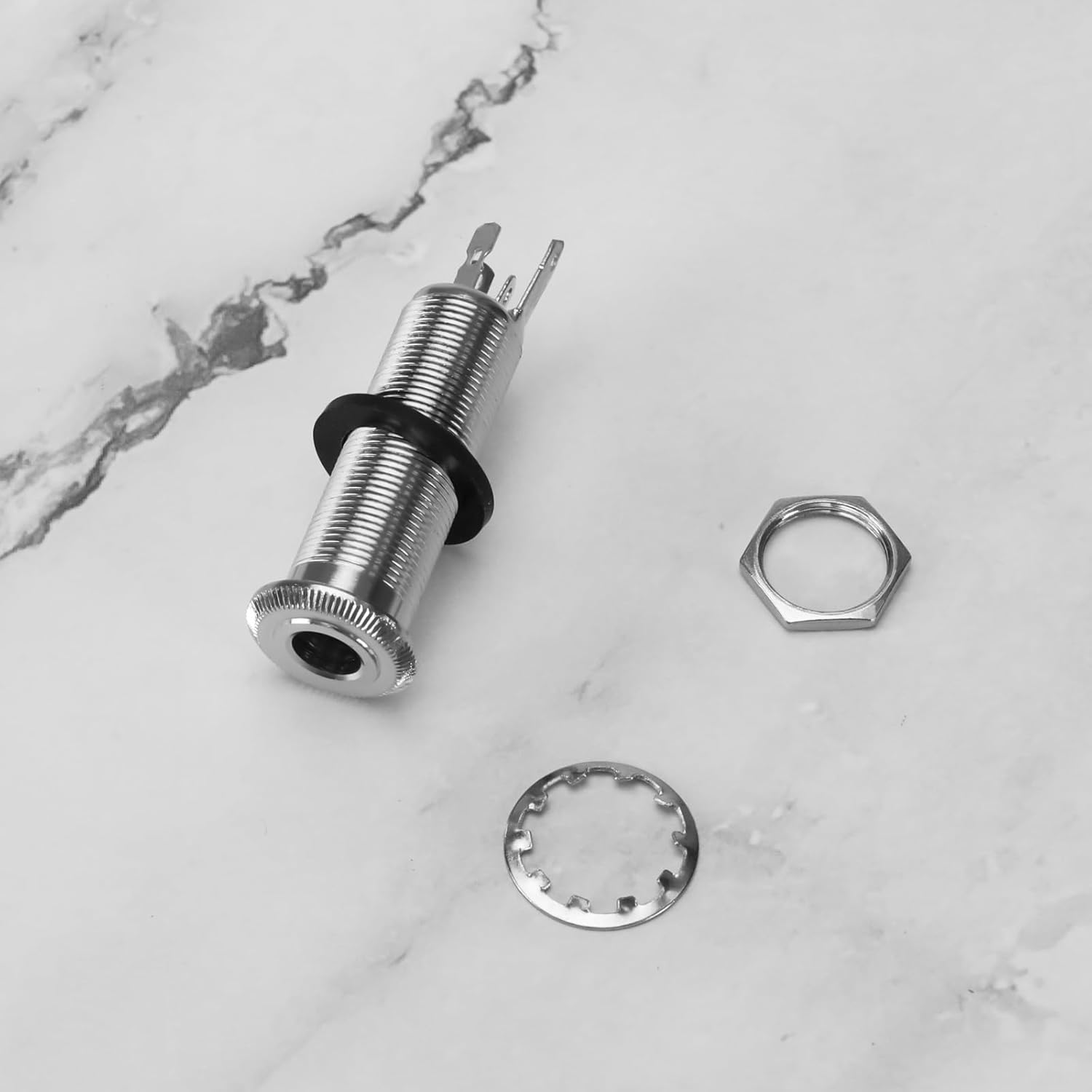 Ecsing 2Pcs 6.35Mm Stereo Barrel Jack Socket with 4 Pin Guitar Bass 1/4" Barrel Jack Cylinder Input Output Jacks Guitar Accessories Copper Silver - Black image number 6