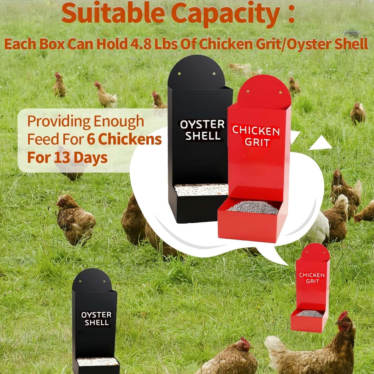 2 Pack Chicken Grit & Oyster Shell Feeder, Hanging Poultry Feeder for Chicken Coop, Hens & Ducks image number 5