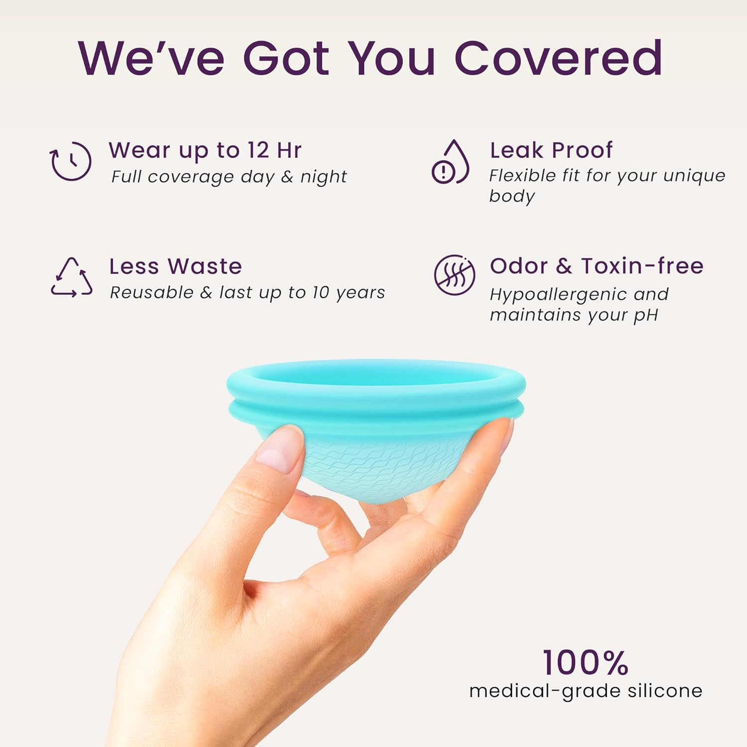 Ecoblossom Reusable Menstrual Disc - Large Menstrual Cup - Soft Period Disc for Women Designed with Flexible, Medical-Grade Silicone Period Cup (Large, Cyan) image number 5