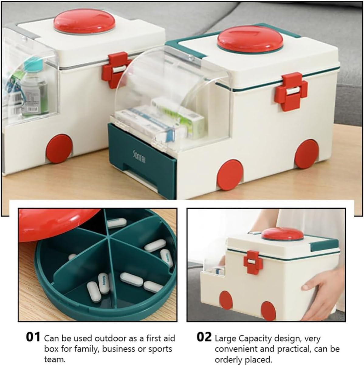 AIMALL Songtai Portable Household First Aid Box - Compact and Lightweight Medicine Storage Solution with Secure Locking System, Available in Grey and Green - 11.8 X 7.1 X 7.5 Inches image number 1