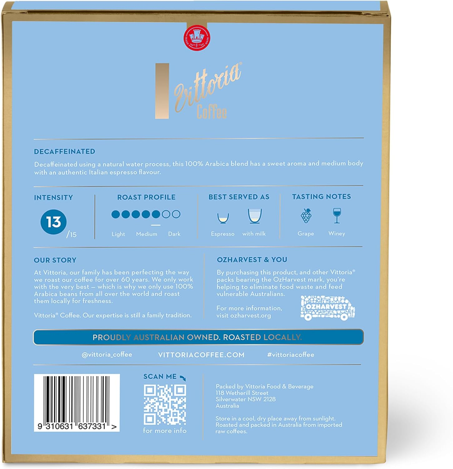 Vittoria Coffee Decaf 100% Arabica Nespresso Compatible Aluminium Capsules. Best Served as an Espresso or Milk - 20 Pack Pods image number 1