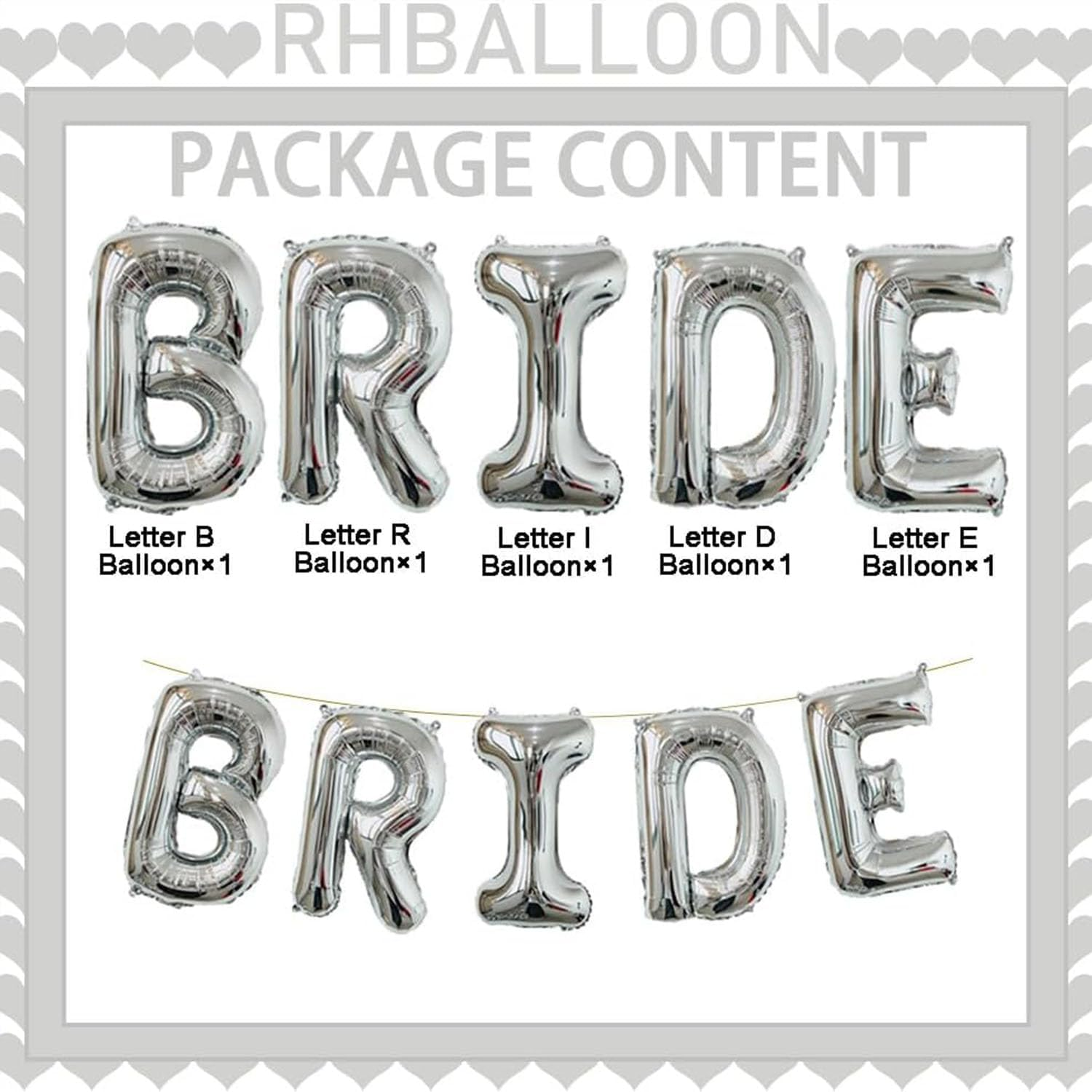 5Pcs Silver Aluminium Bride to Be Balloons Letters, with 9Pcs Balloons, Silver Latex Balloons Balloons Wedding Balloons Letter Balloons for Wedding Party Supplies Engagement Party Decoration - 32 Inch image number 5