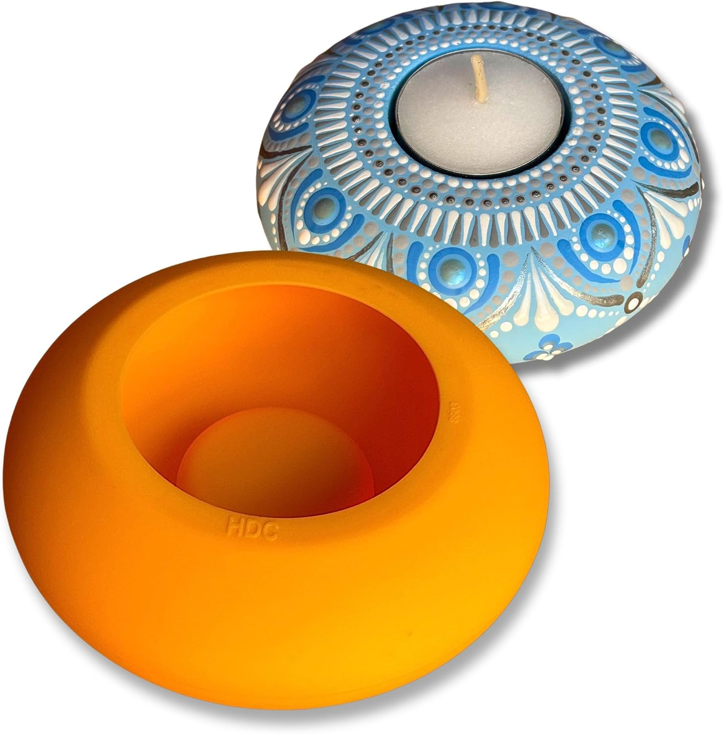 Tea Light Candle Holder Silicone Mould - by Happy Dotting Company - round Shape - Tealight Candle Moulds for Cement Casting - DIY & Creative Projects - Dotting and Mandala Art image number 4