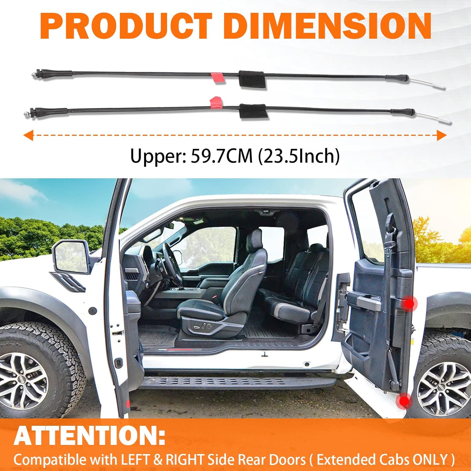 Rear Door Lower Latch Cables for 1997-2003 Ford F150, 2004 F150 Heritage, 1997-1999 F250 Extended Cab Rear Left & Right Side Back Door Latch Lock Release Cable Repair Kit 6L3Z18264A01C 6L3Z18264A00C image number 6