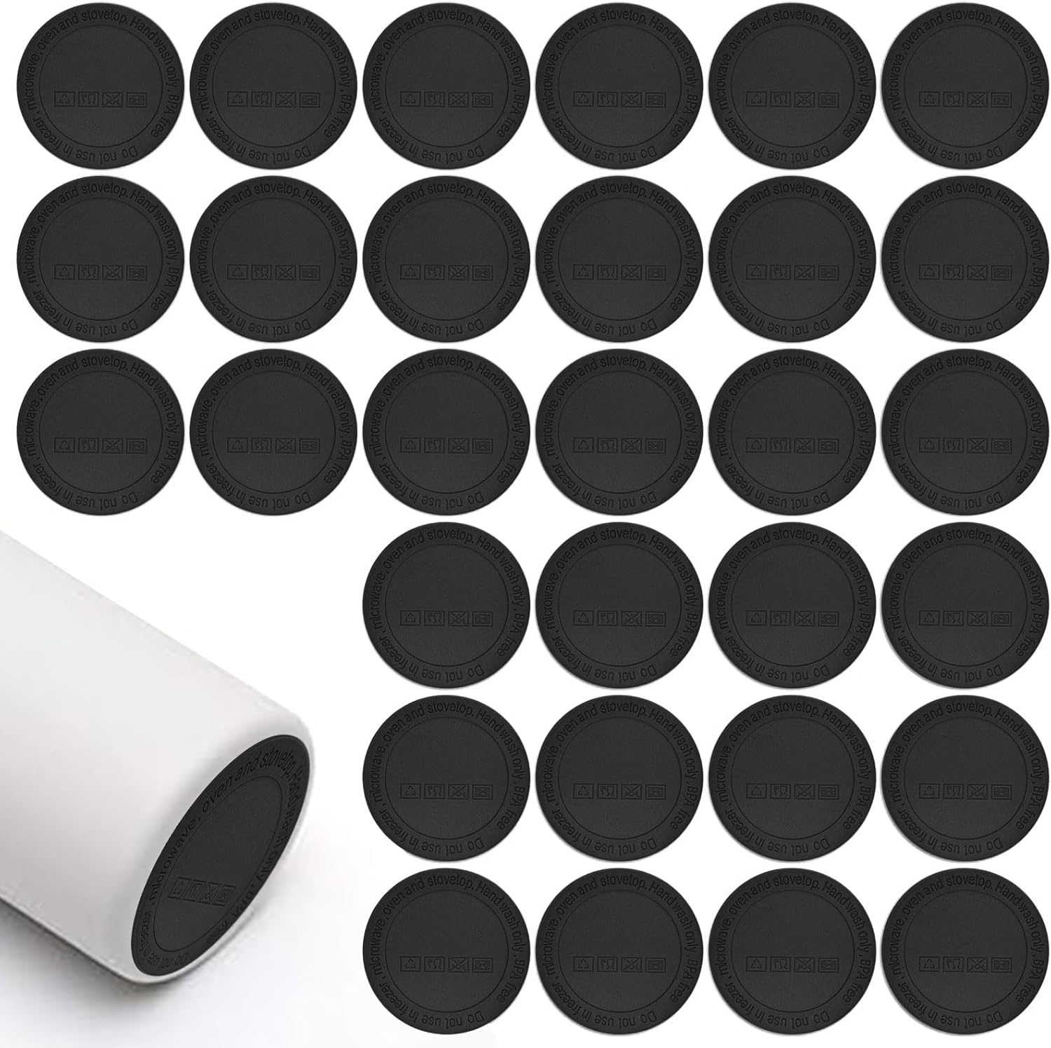 Binxus 30Pcs Rubber Bottoms for Sublimation Tumblers, Protective anti Slip Silicone Bottoms with Adhesive for Tumbler for Skinny Tumblers, Wine Glasses Jars (Black) image number 5