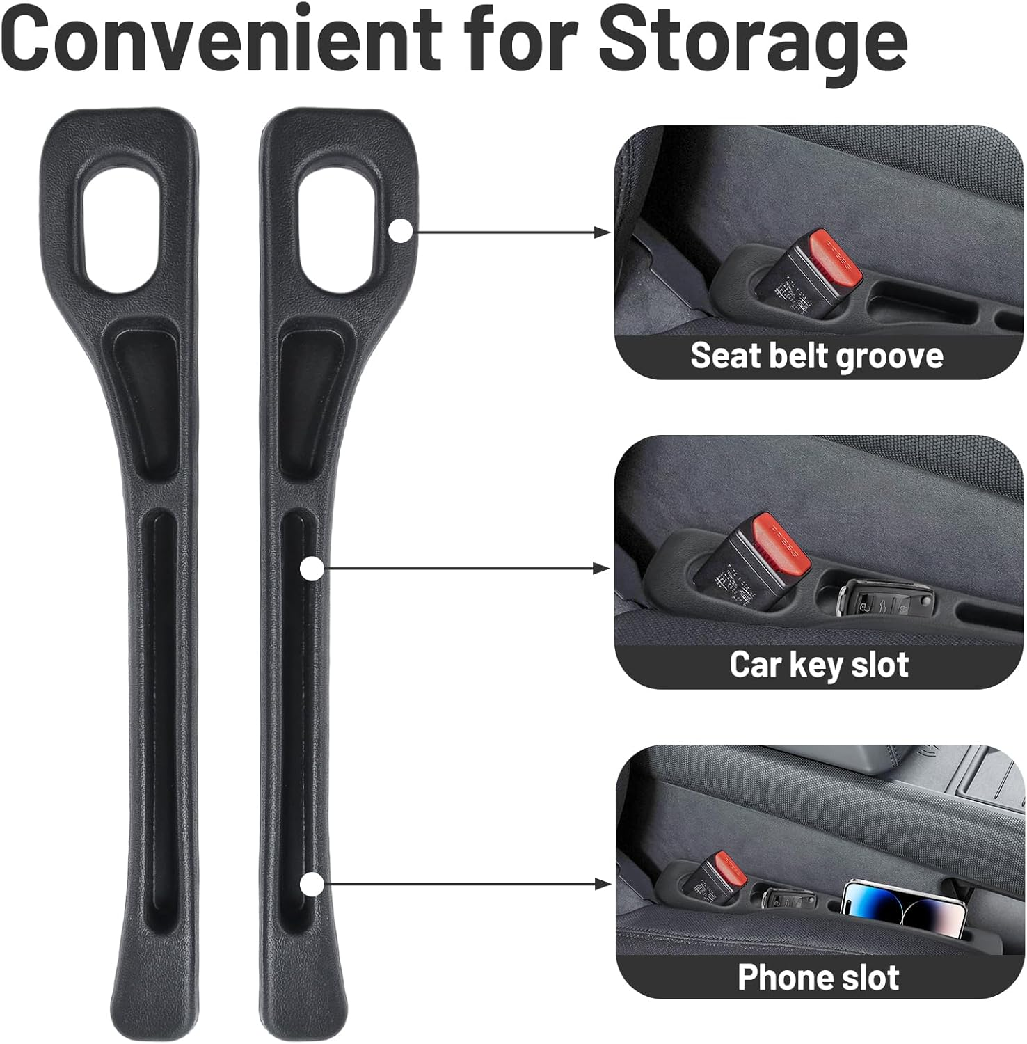 2PCS Car Seat Gap Filler, Universal＆Multifunctional Car Accessories Organiser, Seat Side Gap Filler with Organizer Function for Cars, Trucks and Suvs, Fill the Gap between Seat and Console (Black)