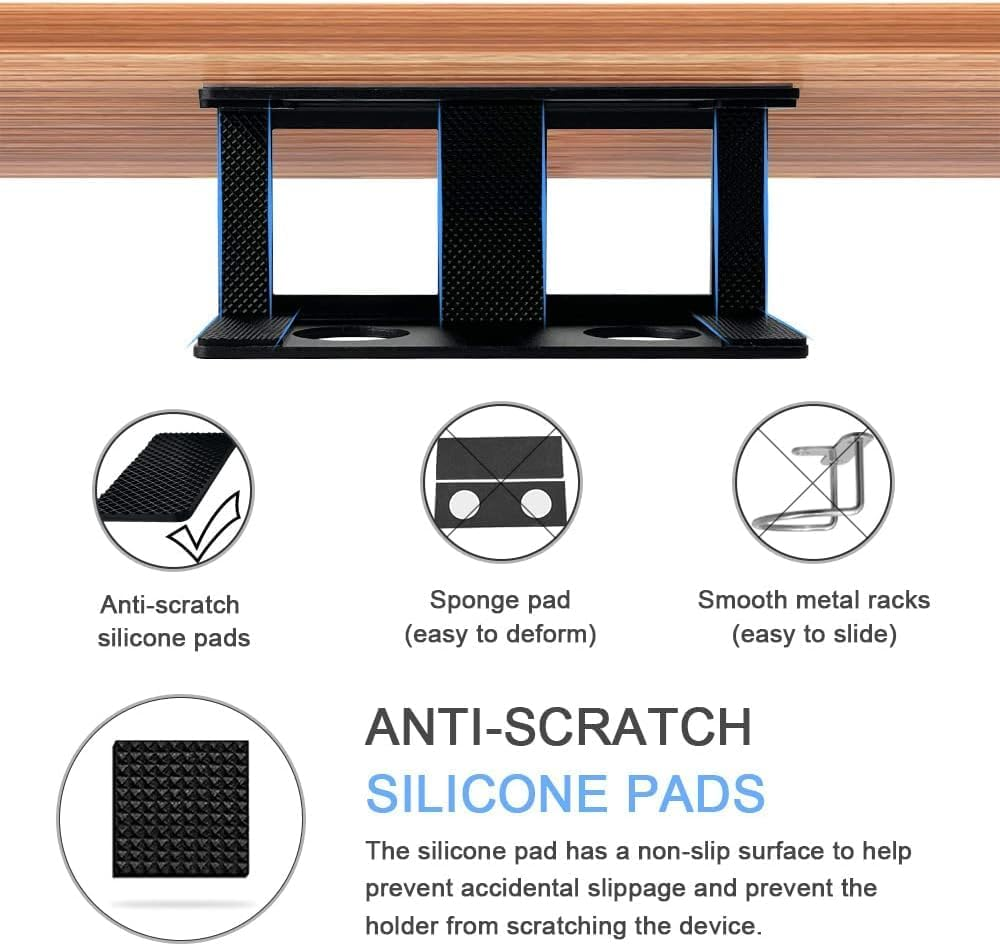 Under Desk Laptop Mount, Adjustable Metal CPU Holder for Laptop, Mac Mini, Macbook, Keyboard - Space-Saving, Anti-Scratch Silicone Padding, Sturdy Design, Easy Installation, Black image number 2