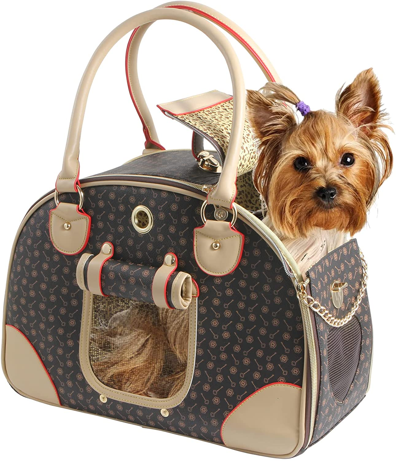 BETOP House Fashion Dog Carrier PU Leather Dog Handbag Dog Purse Cat Tote Bag Pet Cat Dog Hiking Bag, Brown, Large image number 2