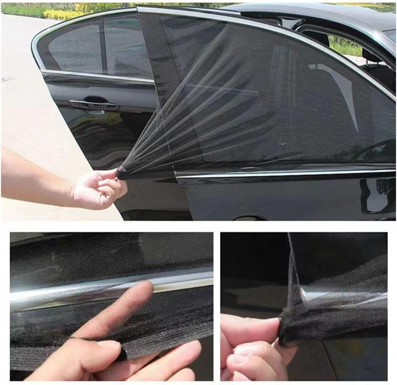 Car Window Sun Shade 4 Packs,Car Window Screen, Anti-Mosquito, Sunscreen Net, Cool and Breathable。 Universal Fit for Most of Cars－Protect Kids Pet from the Sun－Cover Full Windows image number 6