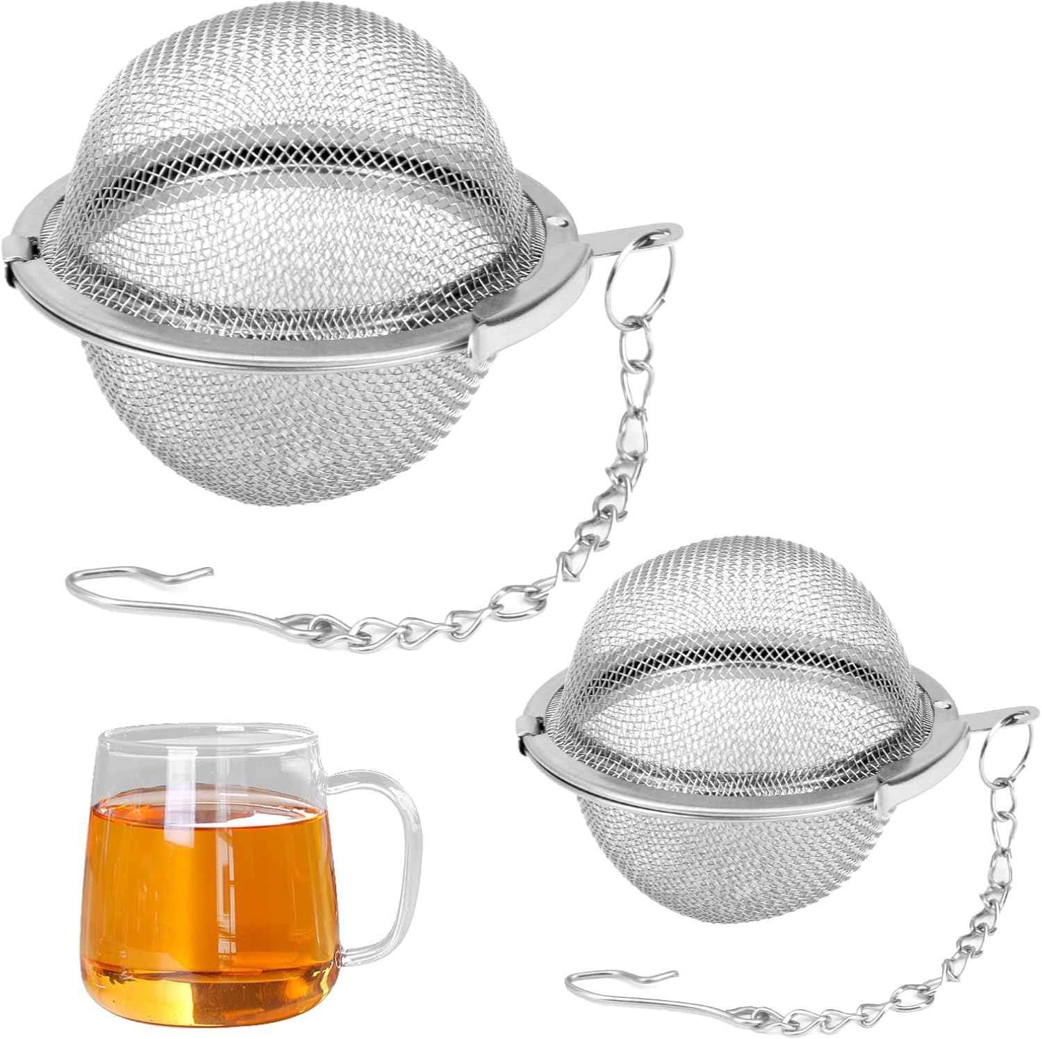 2 Pcs Stainless Steel Mesh Tea Balls, 4.5Cm & 5.5Cm Fine Mesh Tea Ball Infusers for Loose Leaf Tea, Herbs & Spices - Reusable, Durable & Dishwasher Safe (Silver) image number 6