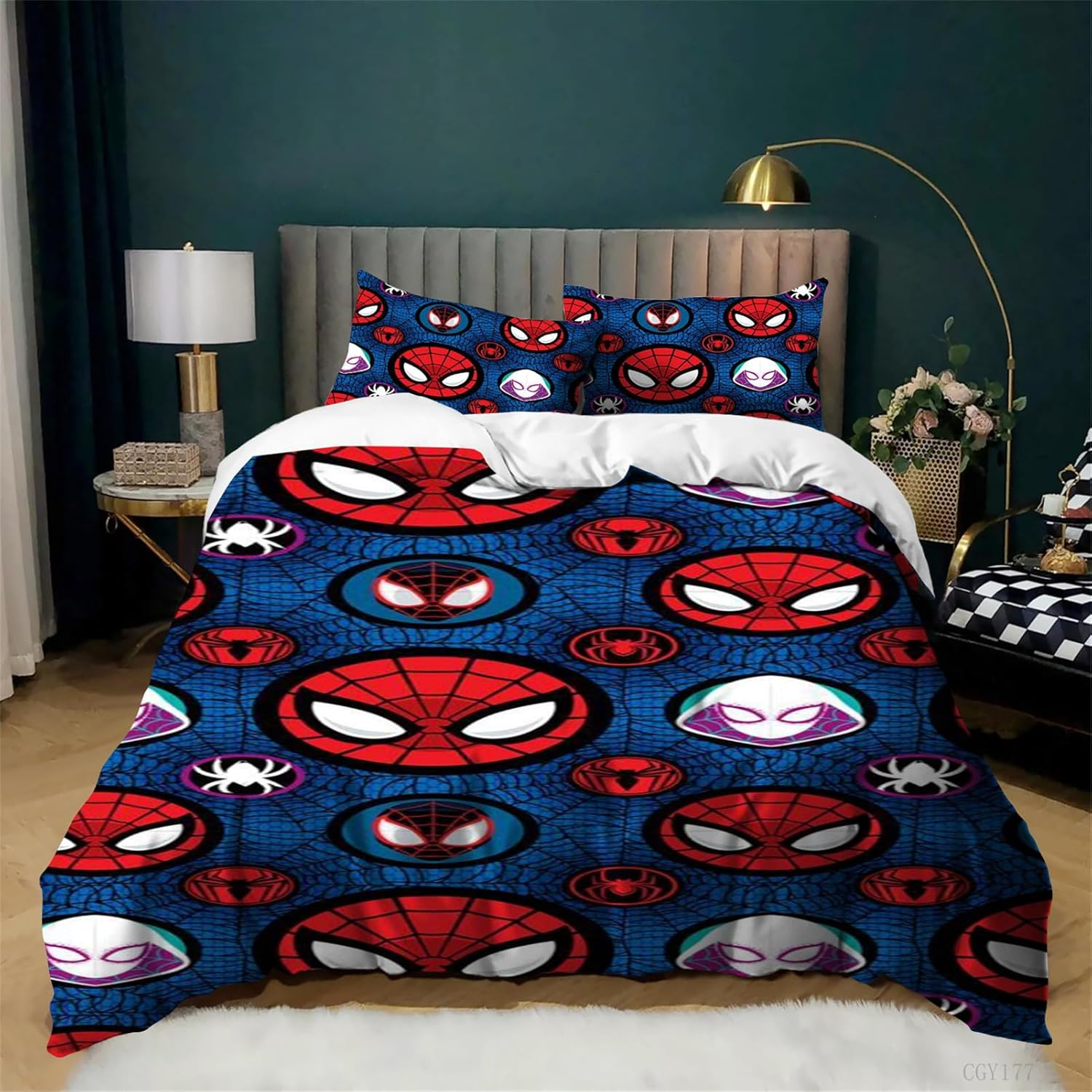 Spider Man Duvet Cover Set 3Pcs Bedding Duvet Cover All Season Soft Breathable Quilt Cover with Zipper Closure