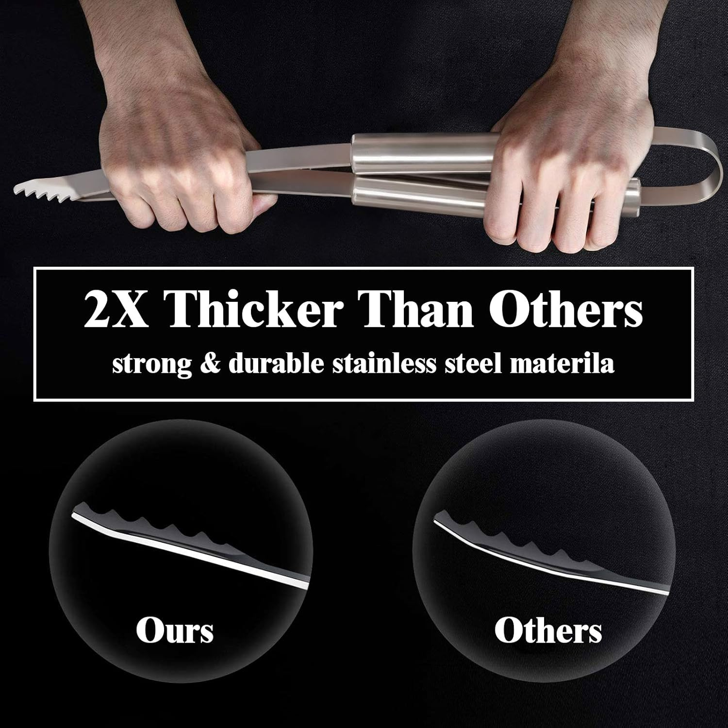 ROMANTICIST 27Pcs Heavy Duty BBQ Tools Gift Set for Men Dad, Extra Thick Stainless Steel Grill Utensils with Meat Claws, Grilling Accessories Kit in Portable Carrying Bag for Camping, Backyard Silver - 2-Black image number 5