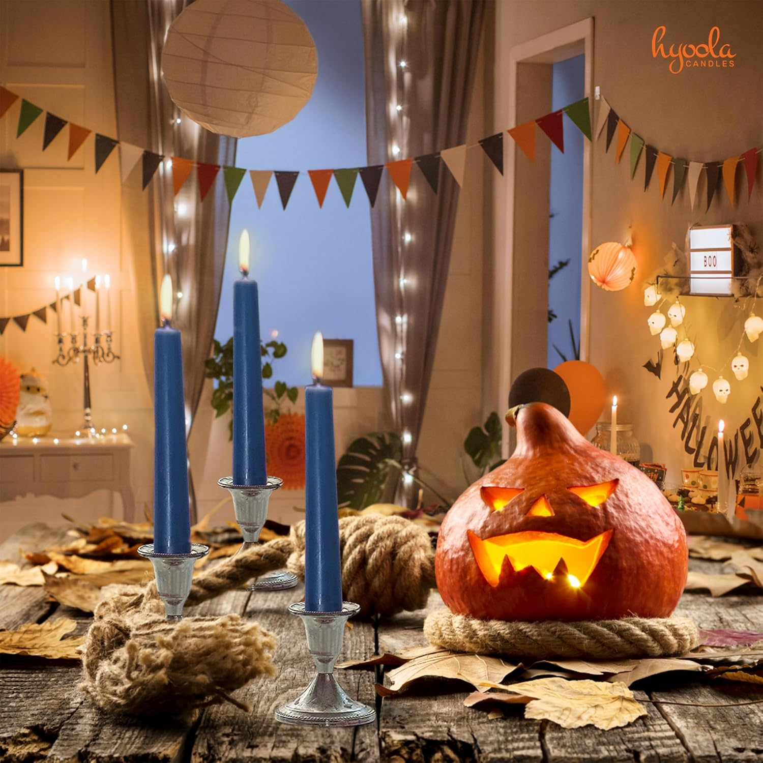 Hyoola 12 Pack Tall Taper Candles - 10 Inch Midnight Blue Dripless, Unscented Dinner Candle - Paraffin Wax with Cotton Wicks - 8 Hour Burn Time image number 2