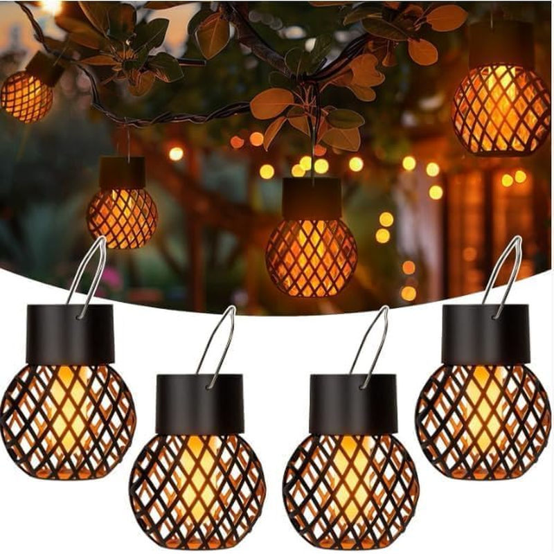 Solar Lights Outdoor Garden, 4 Pack Hanging Solar Lights Flickering Flame, Waterproof for Garden, Yard, Fence, Tree image number 1