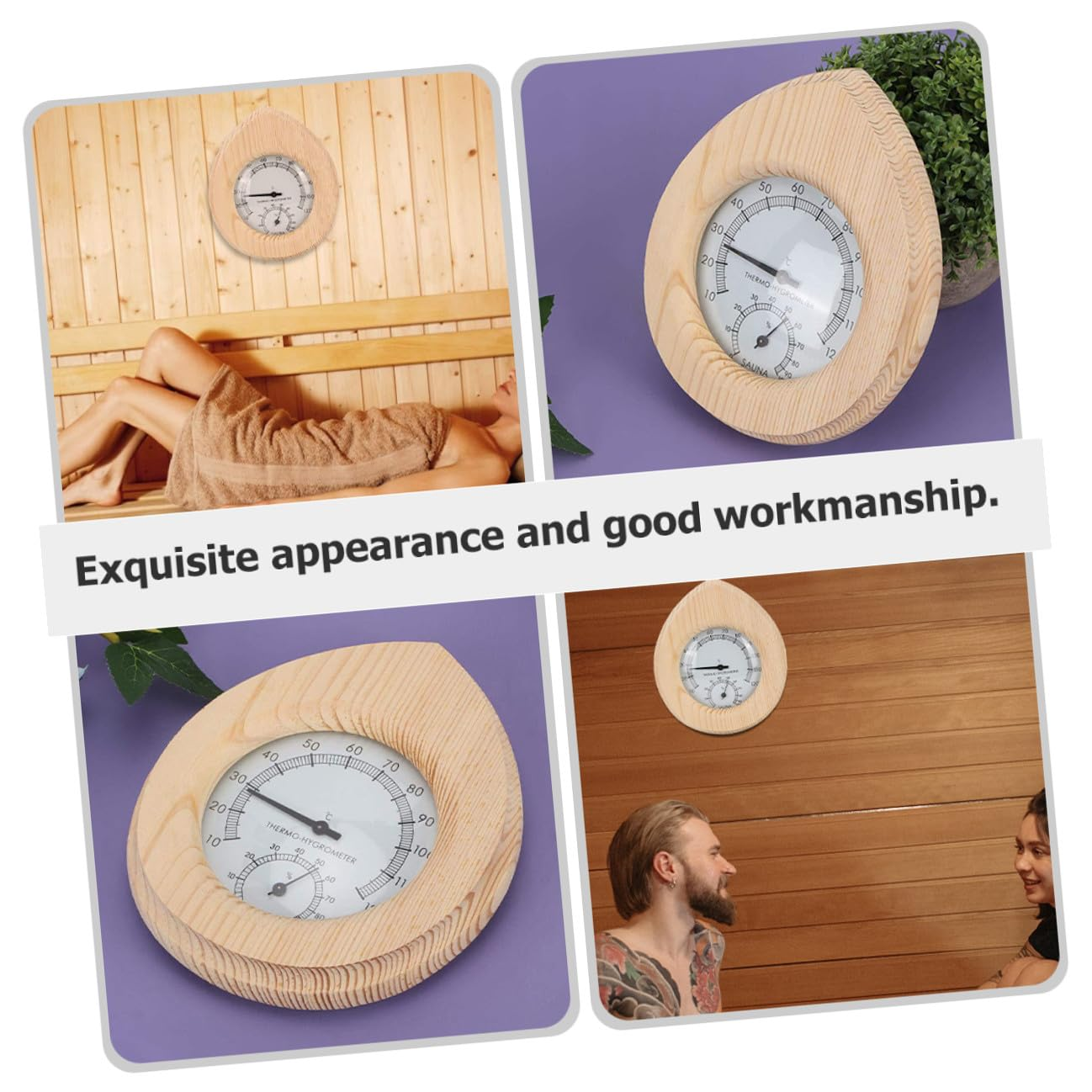 COHEALI Sauna Hygrothermograph Indoor Outdoor Temperature Humidity Gauge with Scale Hanging Design Wood Copper Abs for Sauna Rooms Nursery Garden image number 5
