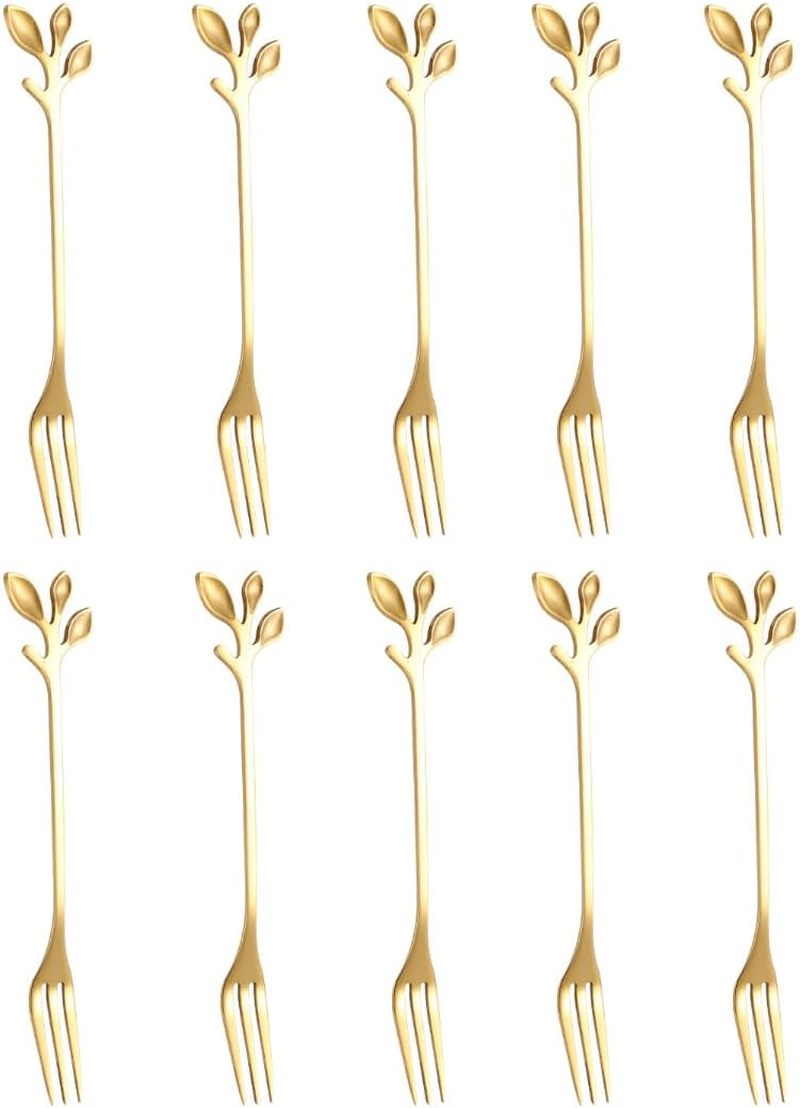 Creative Leaf Tableware Set of 12, 4 Piece Stainless Steel Demitasse Espresso Spoons + 4 Piece Appetizer Fork + 4 Piece Dessert Knives for Bar Caf&eacute; Teaspoons for Cappuccino, Dessert, Fruit, Cake