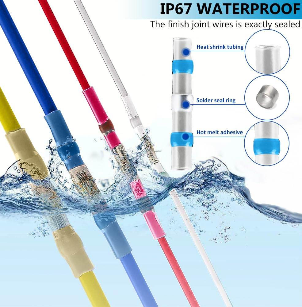 RINGSUN 100Pcs Electrical Connectors, Heat Shrink Butt Connectors, Solder Seal Wire Connectors, Waterproof Solder Seal Heat Shrink Wire Terminal Connectors Kit image number 3