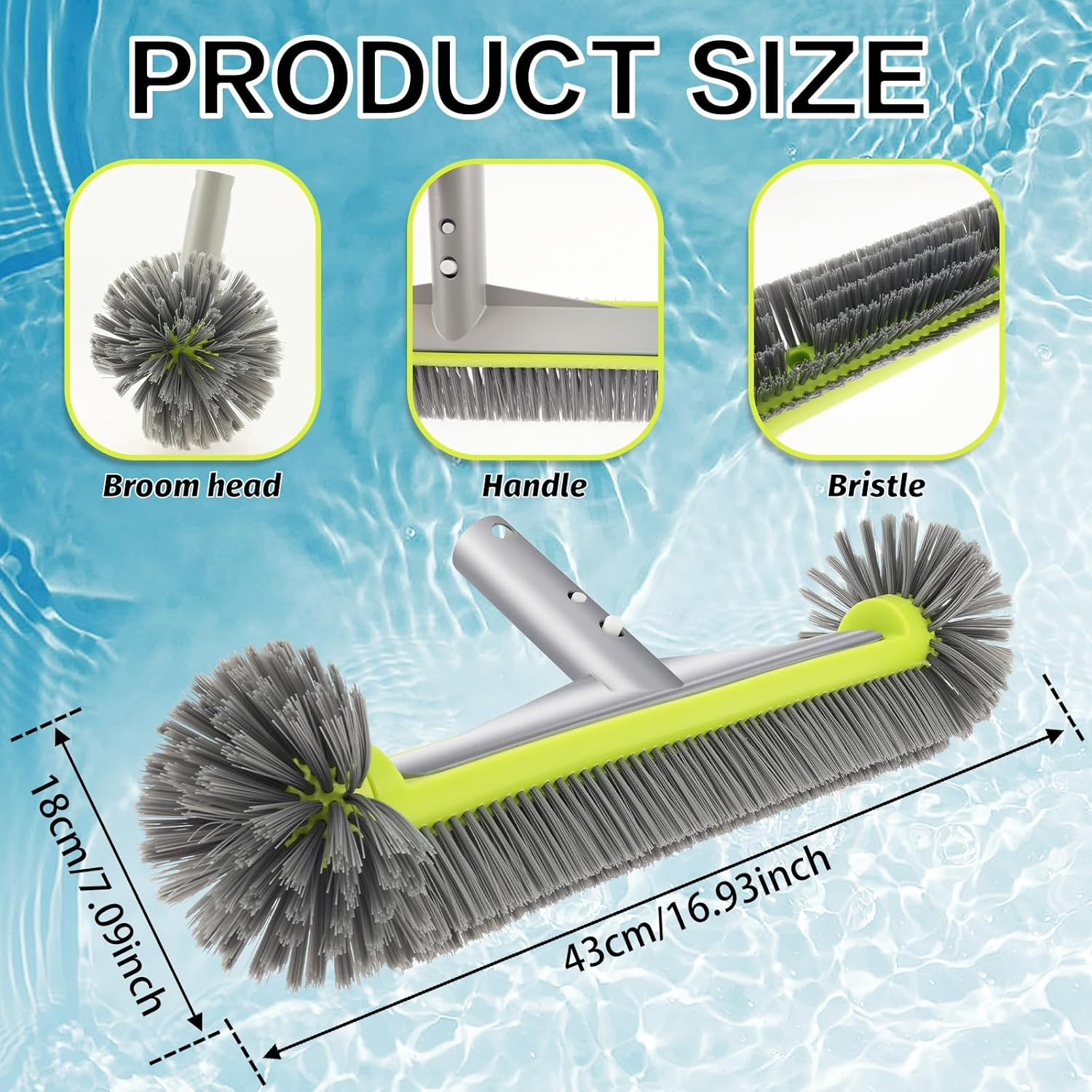 360 Degree Swimming Pool Brush Head, Heavy Duty Cleaning Brush, Aluminum Alloy Brush Head with High Hardness Bristle for Cleaning Corner Wall Tile Floor image number 1