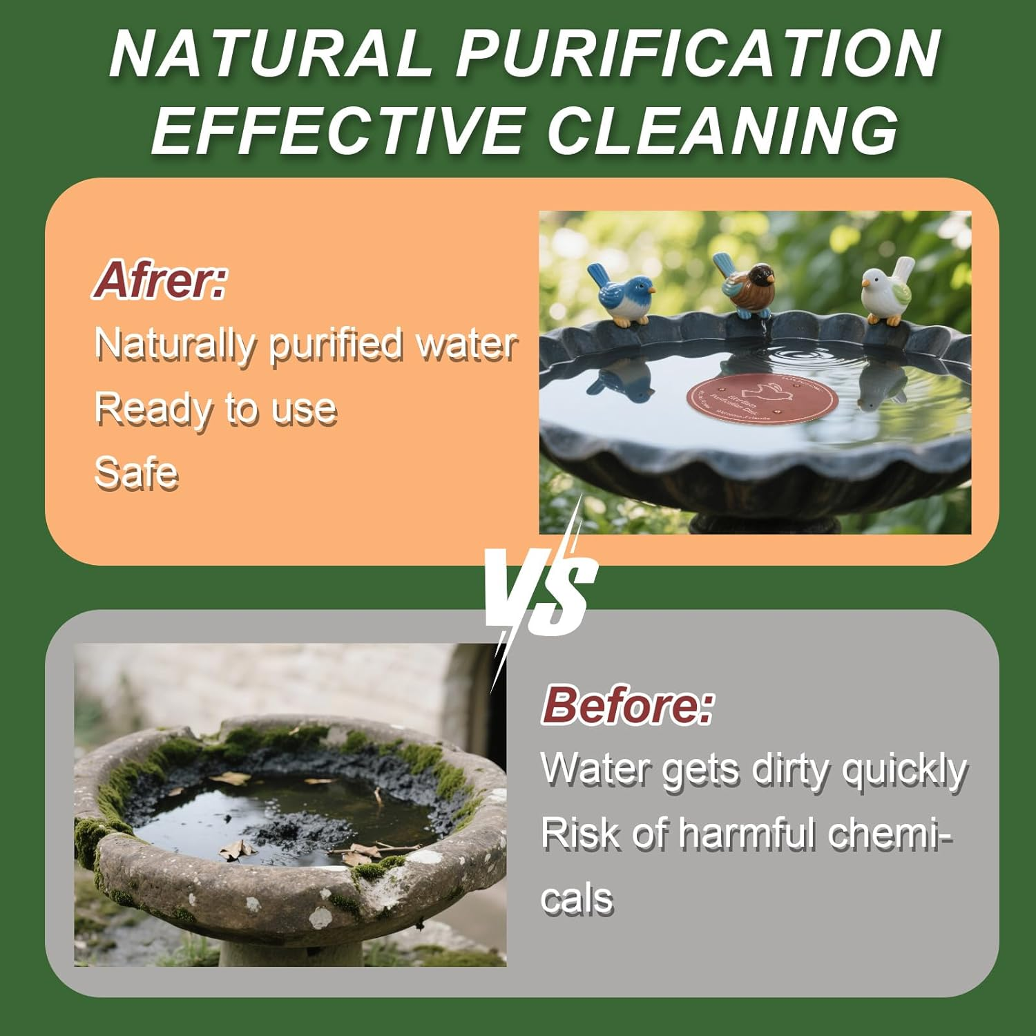 BOXOB Pure Copper Bird Bath Purification Disk, 4In Bird Bath Cleaner with Triple Point Support All Season Safe Water Purifier Universal Fit for Outdoor Birdbaths & Bowls image number 4