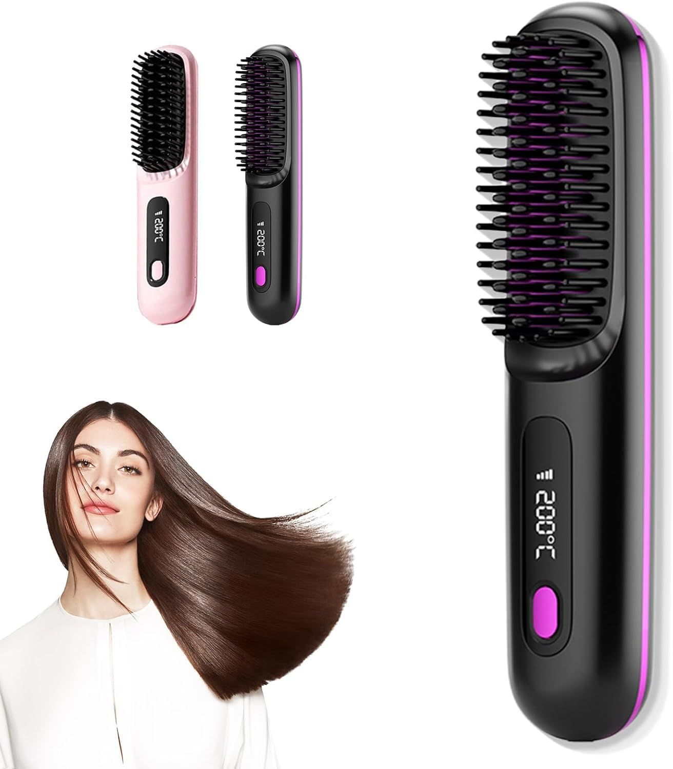 Portable Straightener Brush - Gobrush Pro, Go Brush Pro Straightener Rechargeable & Cordless Mini Hair Straightener Comb,Portable Straightening Brush for Travel (Black) image number 4