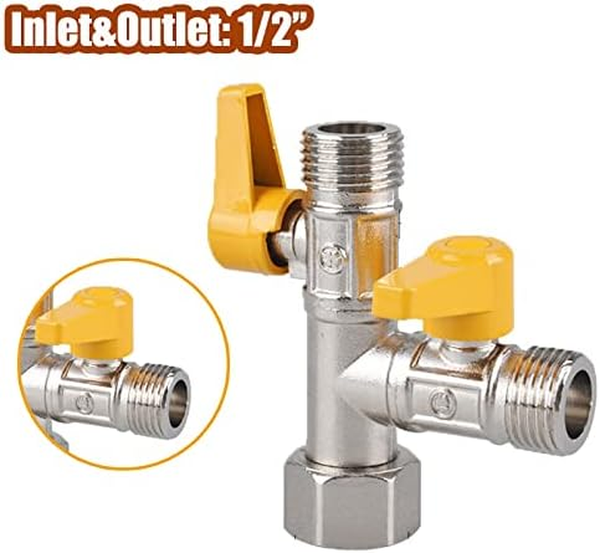 2 Way Brass Tap, Garden Hose Splitter, T Valve, 1/2" Two Way Brass Tap Garden Hose with 2PCS 1/2 Inch Brass Water Tap Connection for Irrigation System, Hose & Garden Equipment image number 2