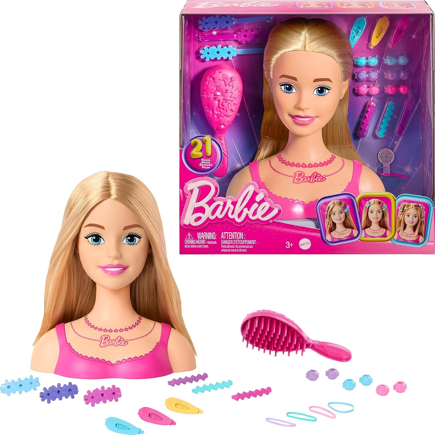 Barbie Doll Styling Head, Blond Hair with 20 Colorful Accessories, Doll Head for Hair Styling image number 1