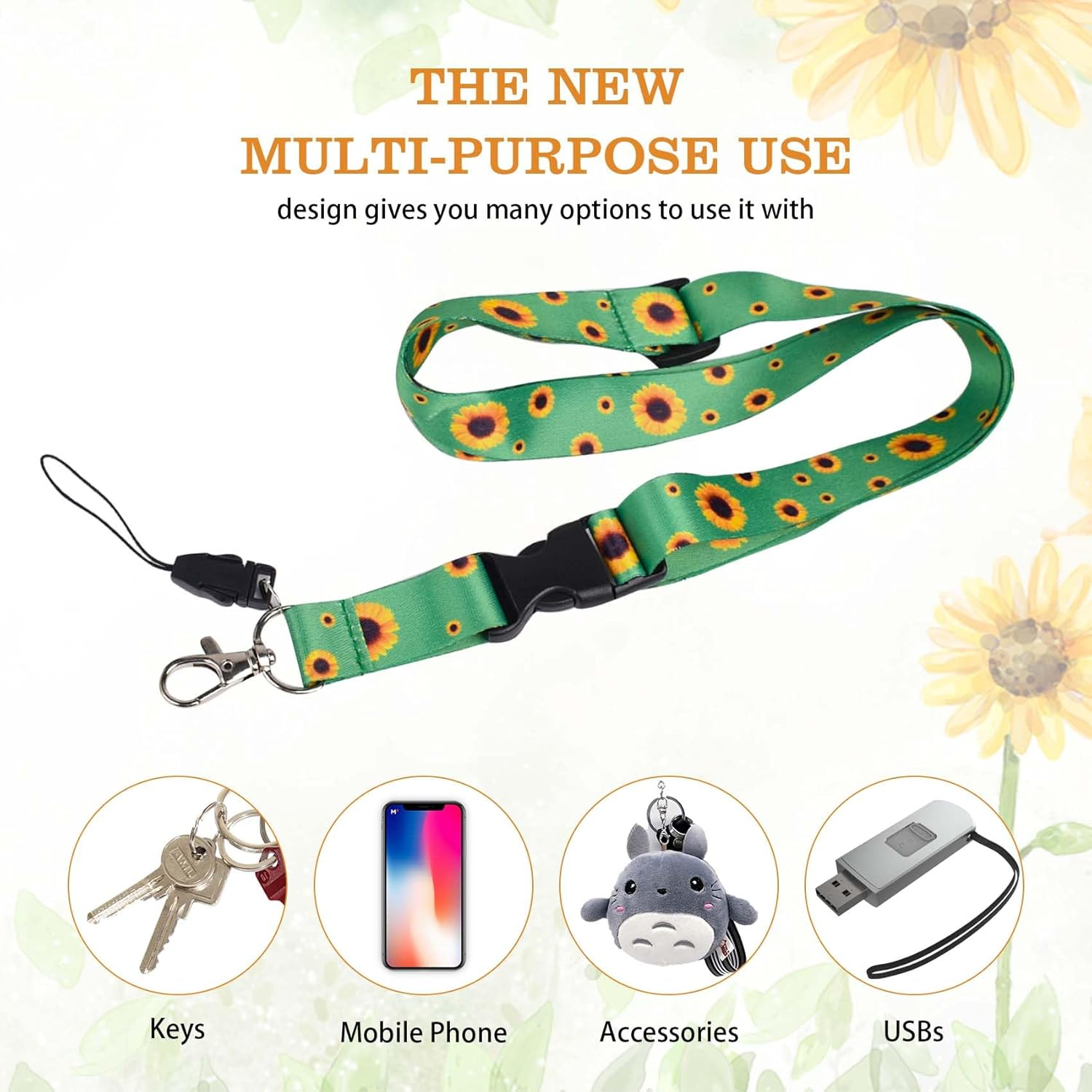DUMING-IN ID Badge Holder with Detachable Neck Lanyard Strap, Sunflower Lanyard Hidden Disability with Card Holder, Sunflower Badge Holder for Nurse Doctor Teacher Student image number 2
