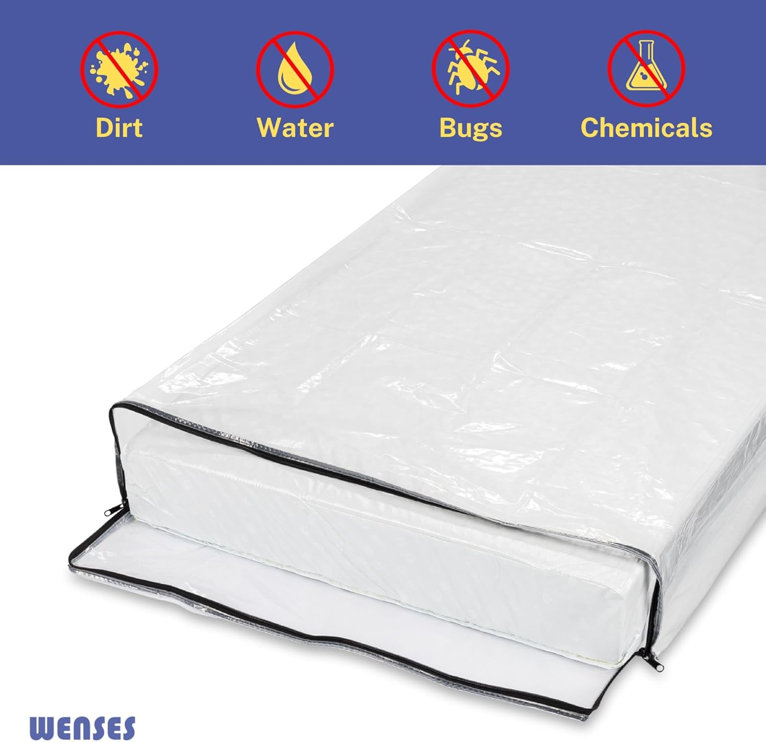 Wenses Crib Mattress Storage Bag with Zipper, 5 Mil Clear Plastic Cover for Moving, Includes Accessory Bags image number 4