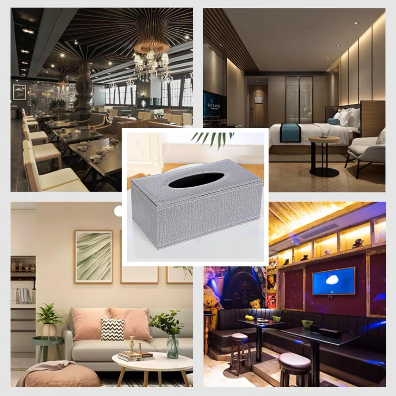 PU Leather Tissue Box Holder, Rectangular Napkin Holder Pumping Paper Case Dispenser, for Home/Office/Car Decoration (Grey) image number 4