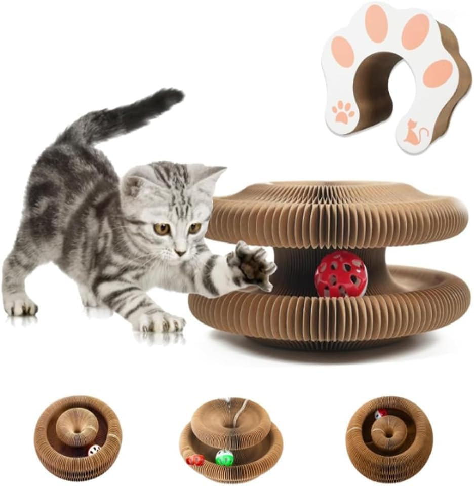 Mumoo Bear Foldable Cat Scratcher Cat Toy, Accordion Cat Scratcher, Cardboard Accordion Cat Toy, Foldable Cat Accordion Toy, Magic Organ Cat Scratching Board, Interactive Scratch Pad with a Ball image number 5