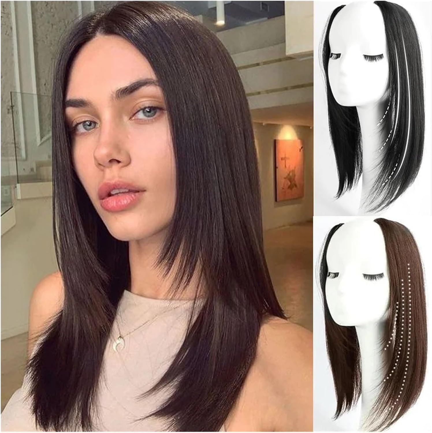 Synthetic Hair Extensions Clip in Hair Extenstion Invisible U-Type Short Straight Extension Women Hairpieces Half Wig(Coffee Colour) image number 2