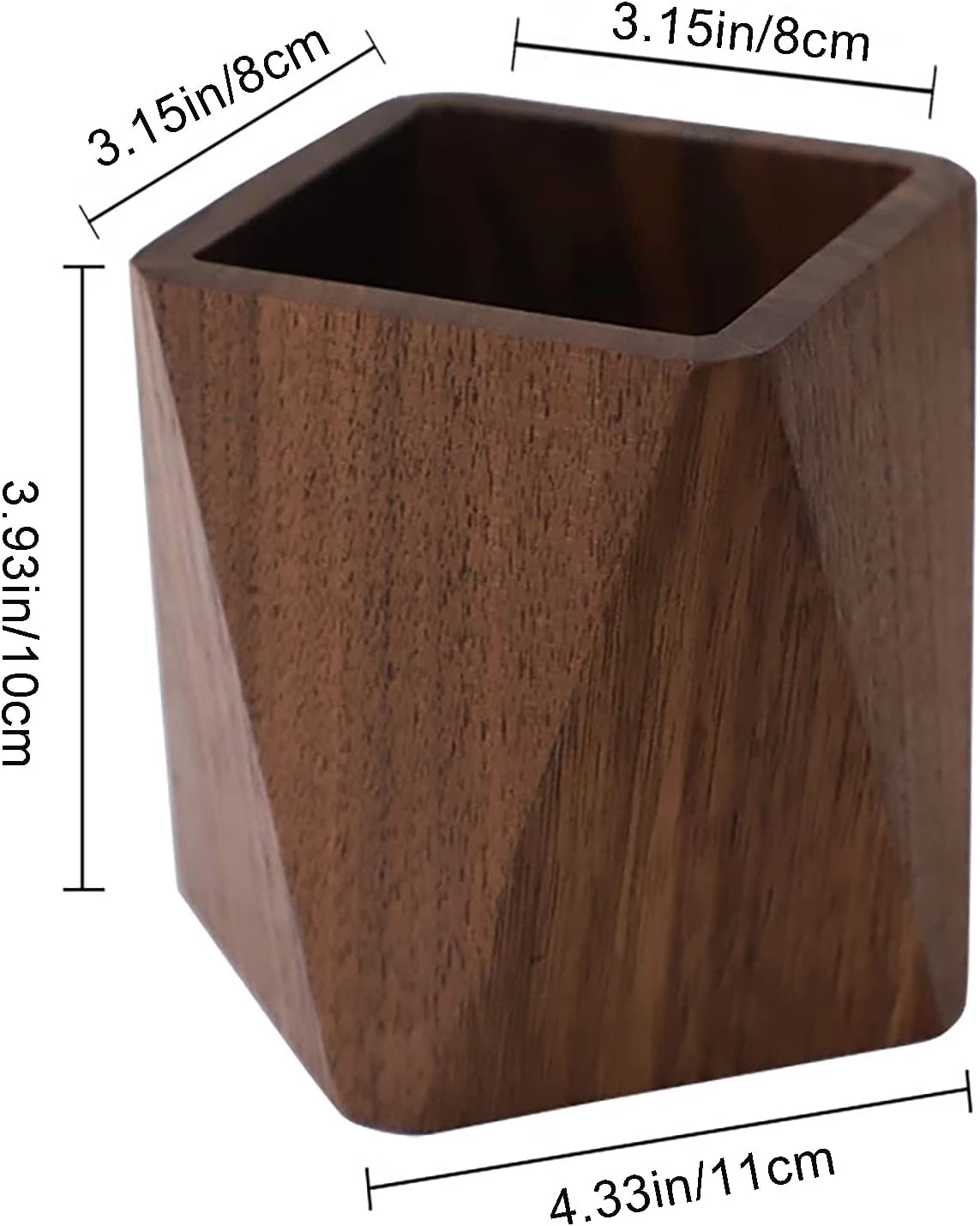 Black Walnut Wooden Pencil Box, Multiple-Use Desk Writing Stationary Organizer Wood Pen Holder Cups Office School Supplies Storage (Prismatic Shape) image number 1